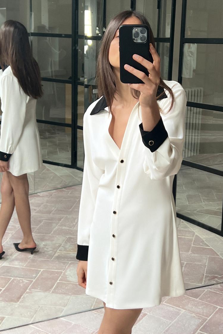 CONTRAST TRIM MINI DRESS