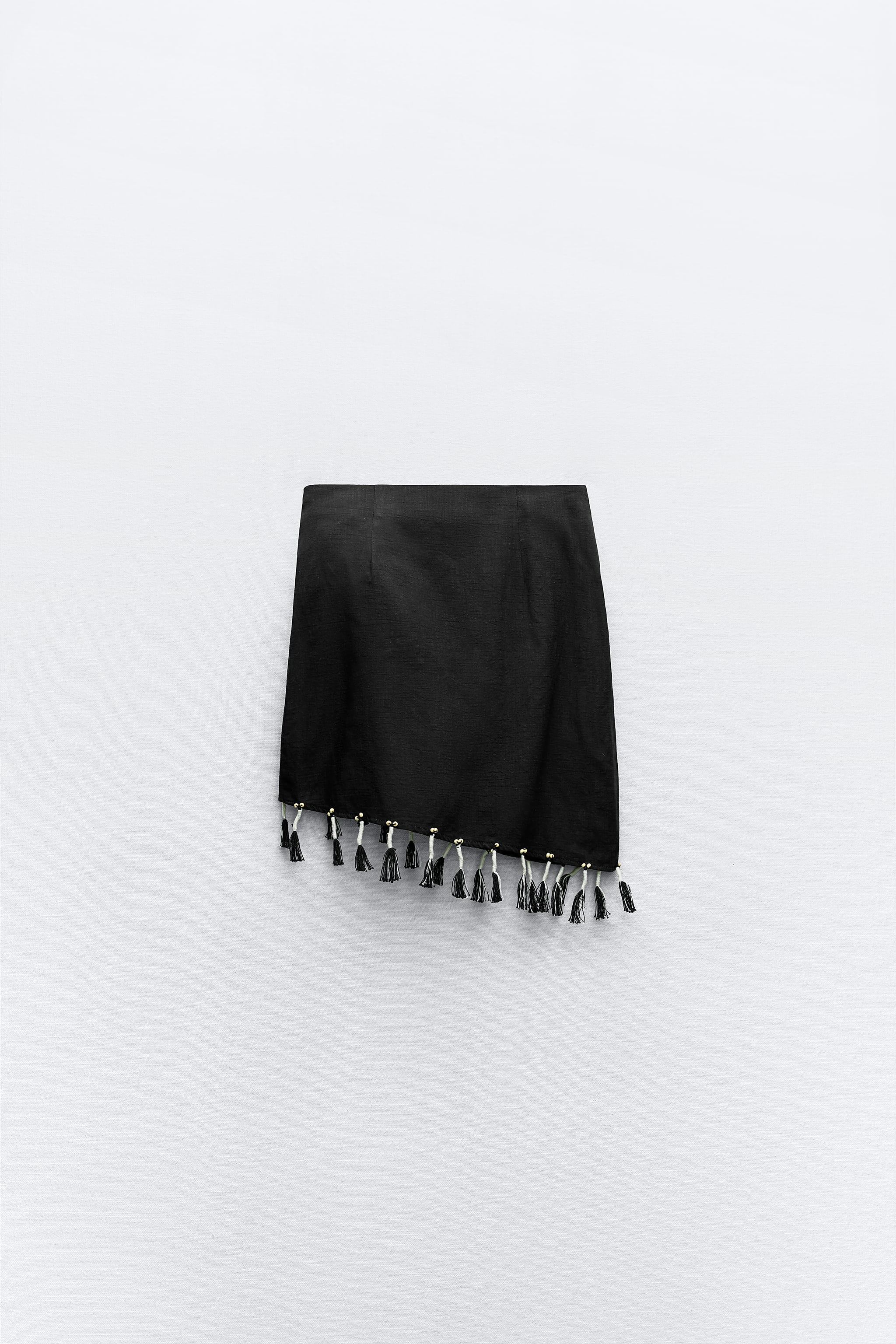 FRINGED WRAP FRONT COTTON SKIRT