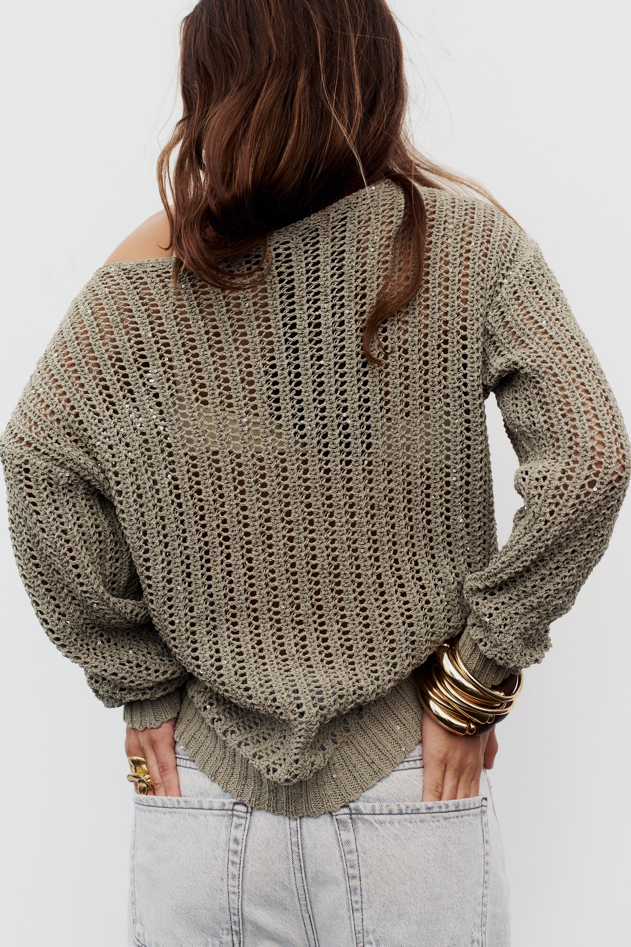 SEQUIN OPEN KNIT SWEATER