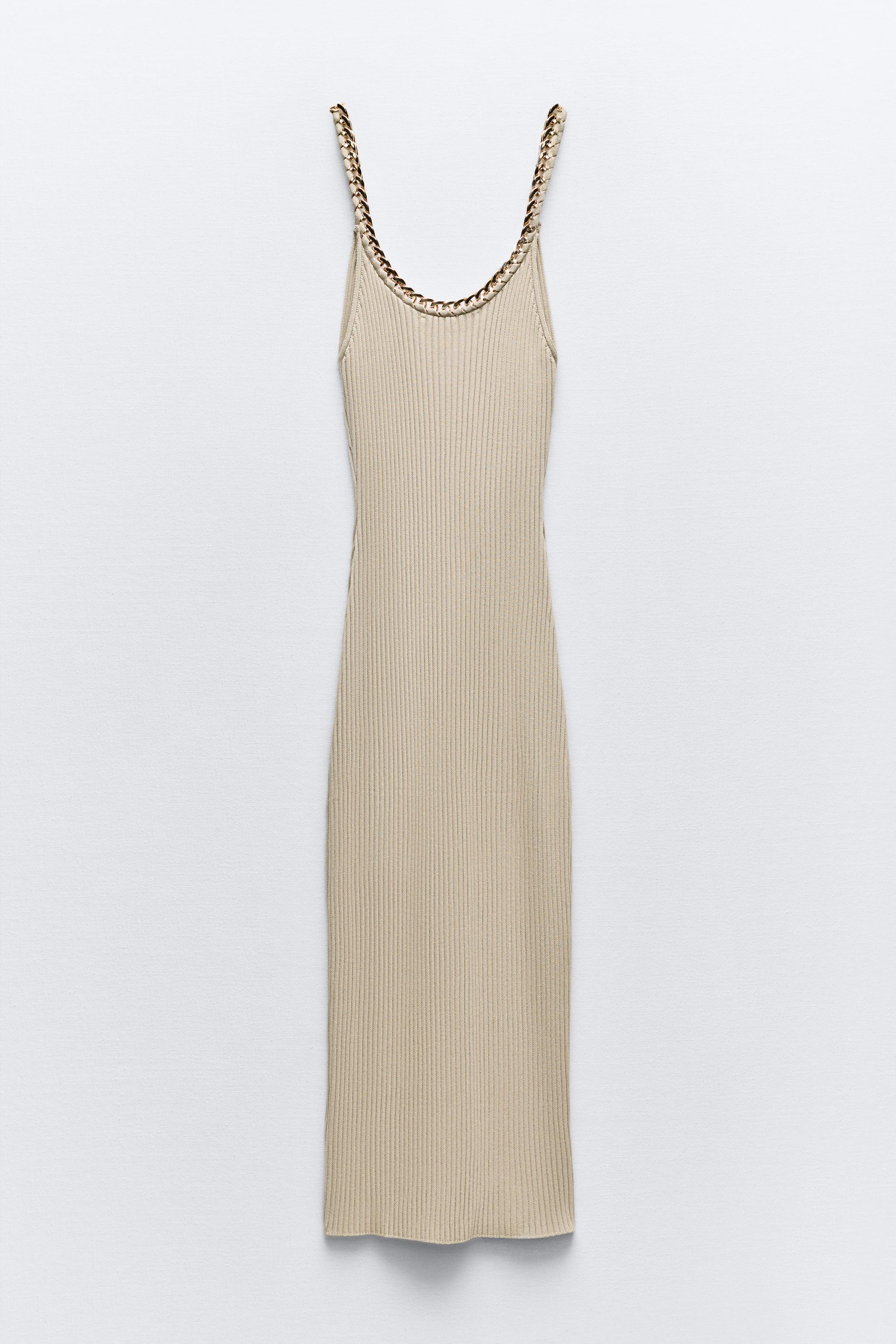 zara ribbed cotton dress LONG RIBBED DRESS - Brown