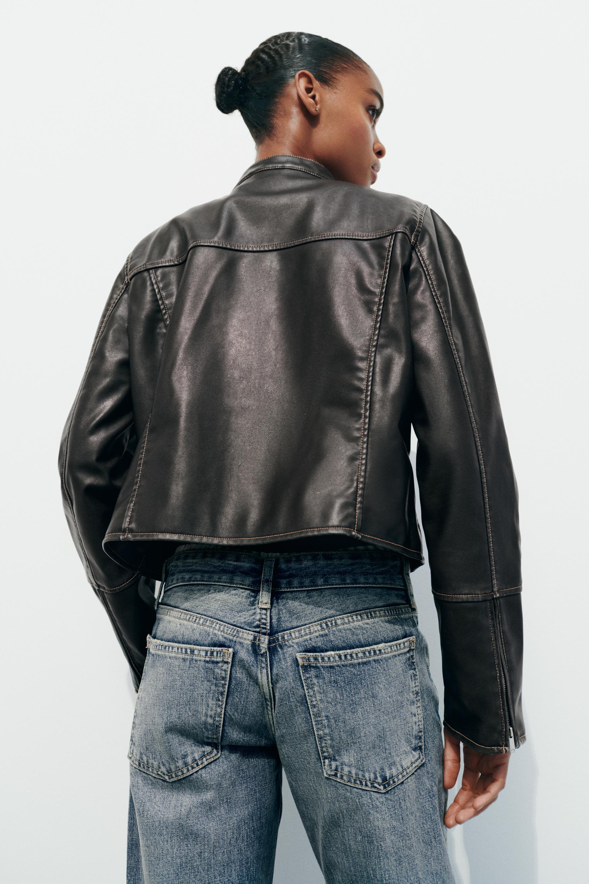Zara Distressed Faux Leather Jacket International Shipping
