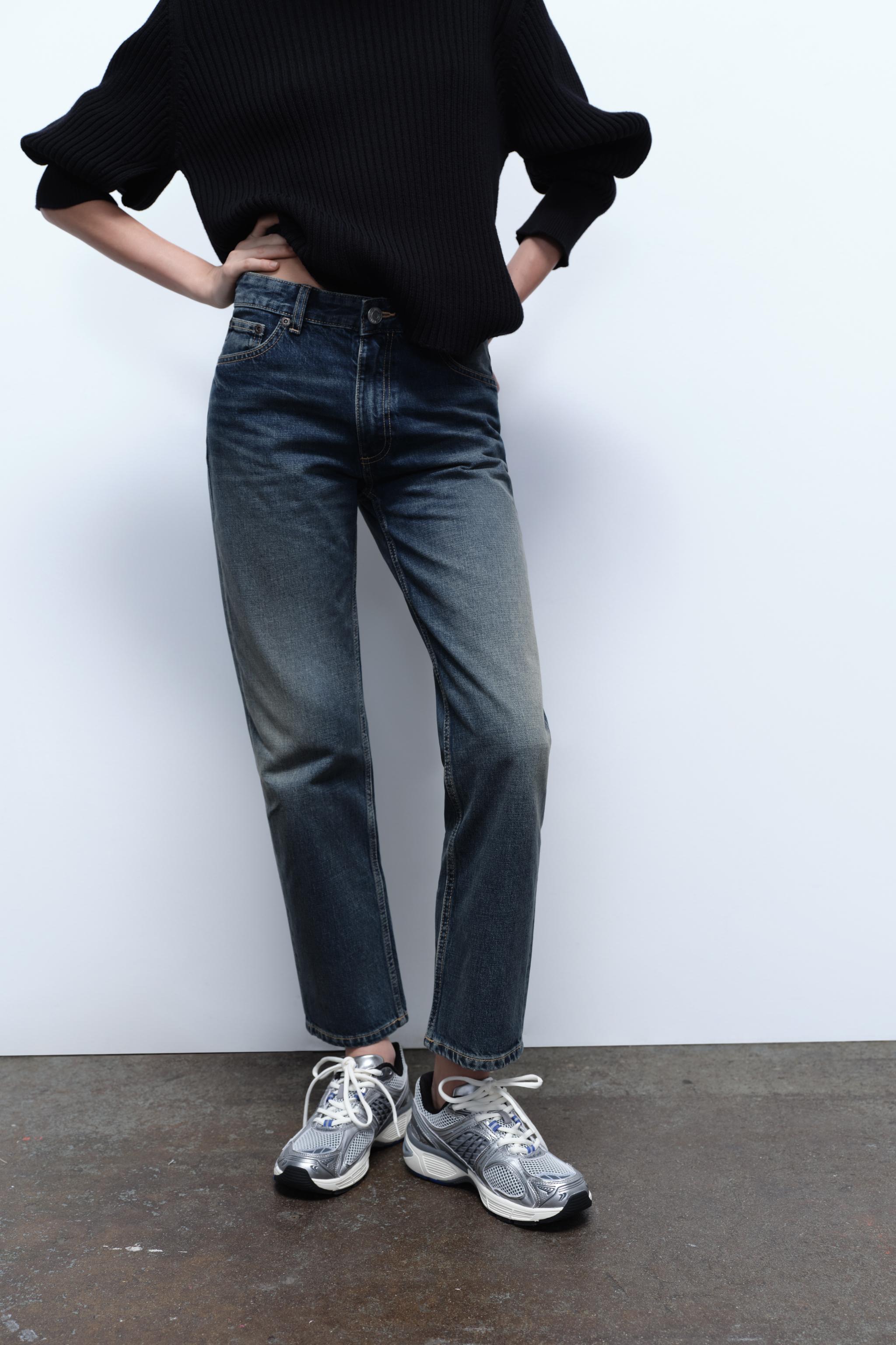 Zara EXTRA LONG MID-RISE TRF STRAIGHT LEG METALLIC JEANS