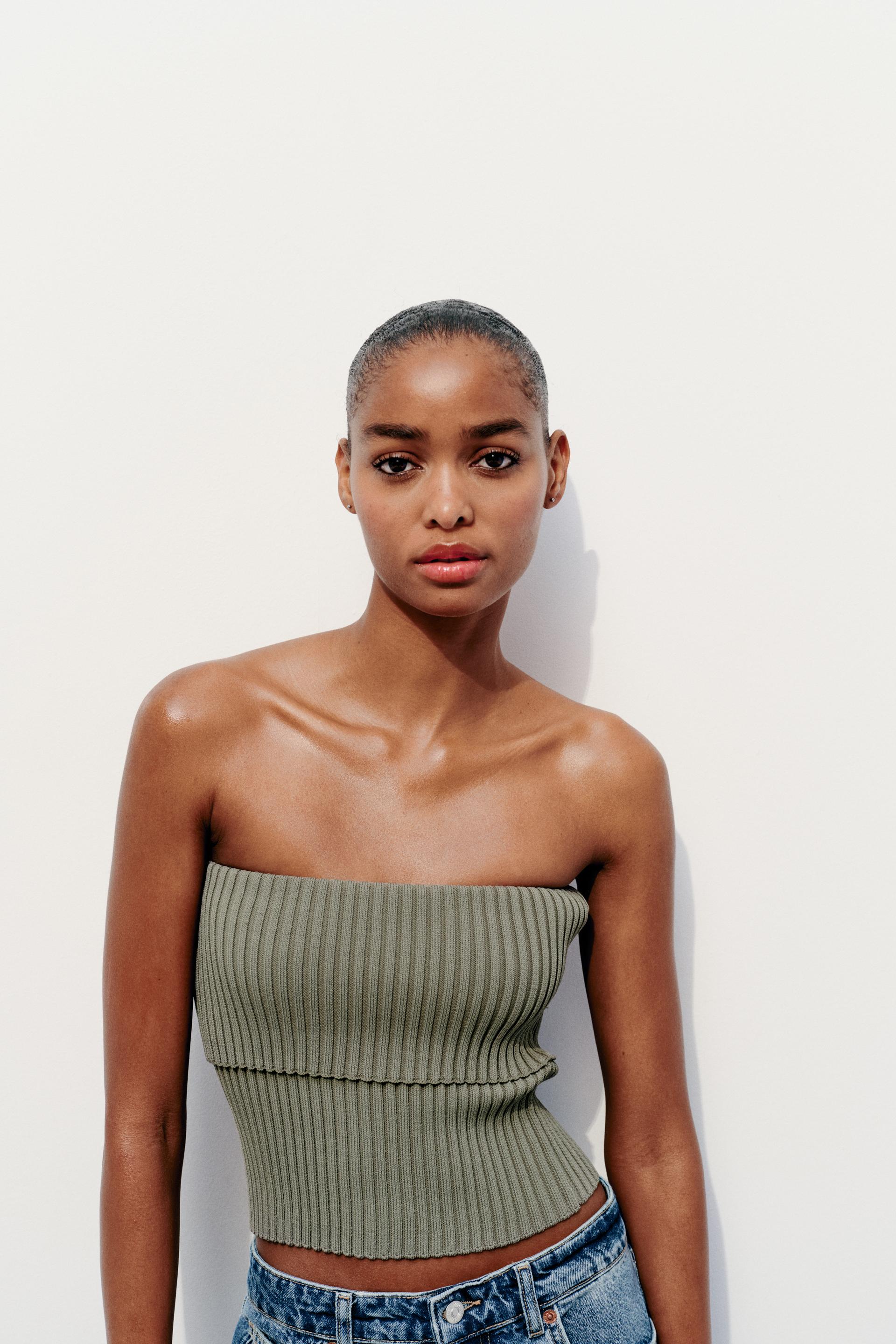 Zara Jeans Rib Zara Rib Knit Bandeau Top International Shipping