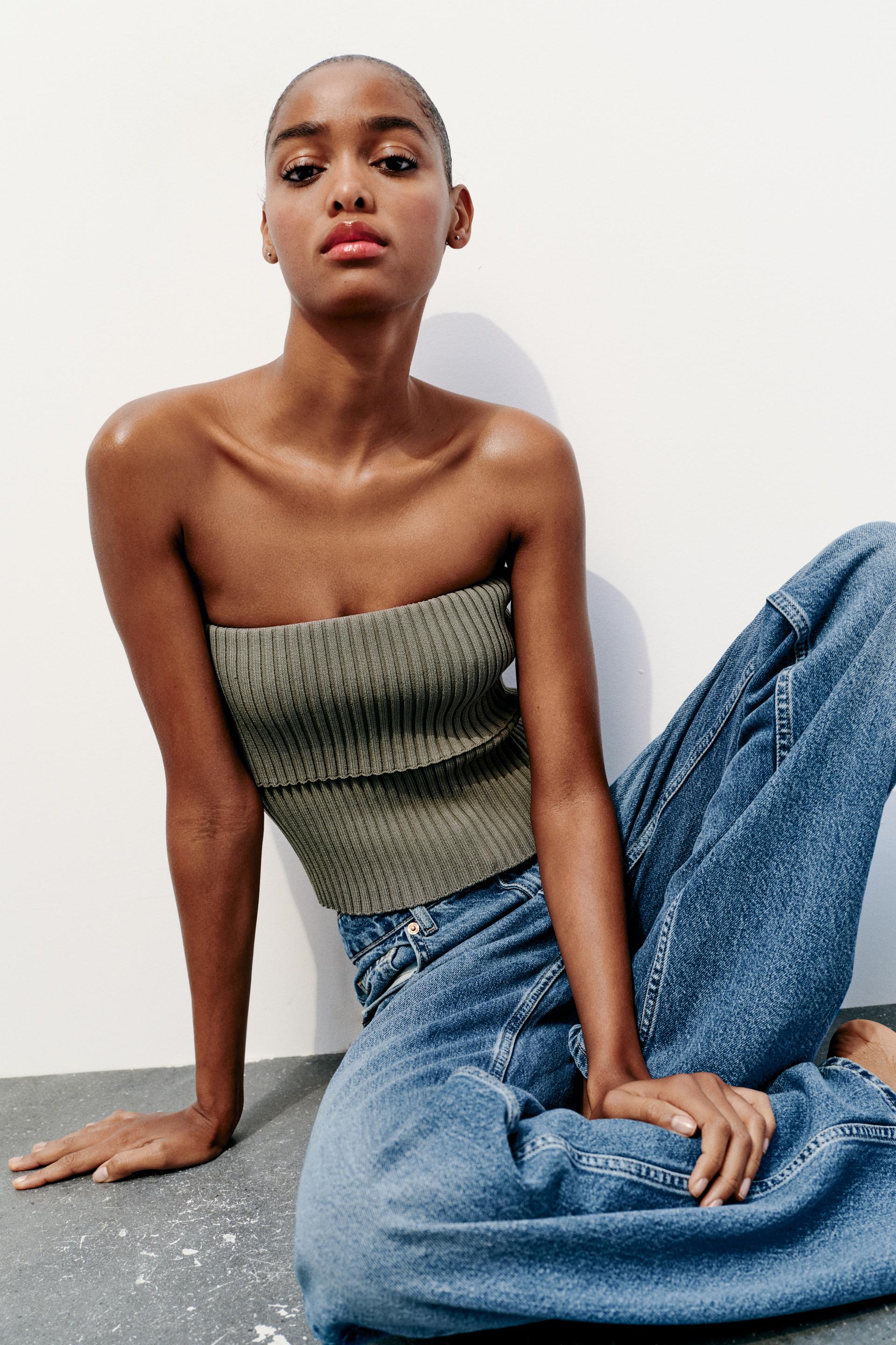 Zara Jeans Rib Zara Rib Knit Bandeau Top International Shipping