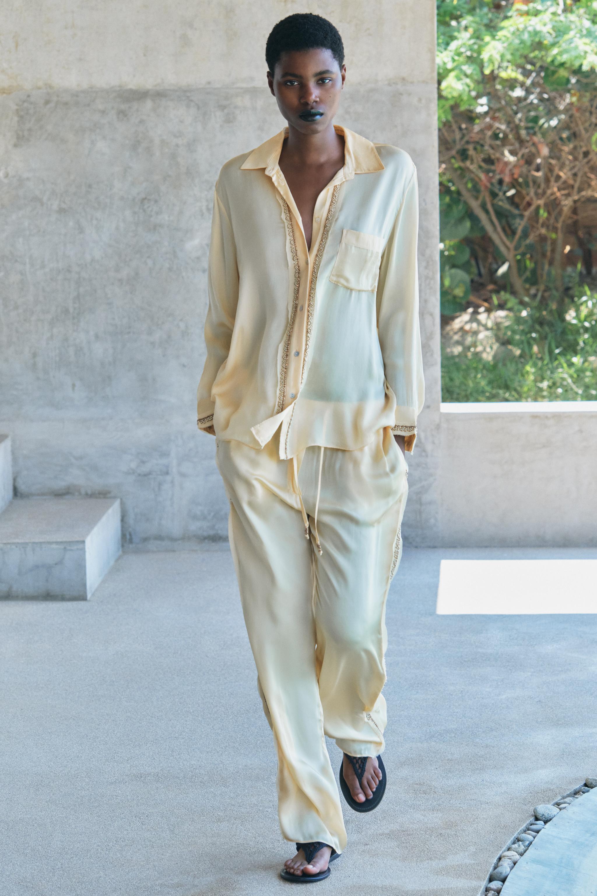 Compare EMBROIDERED SATIN EFFECT PANTS ZW COLLECTION | Mall of