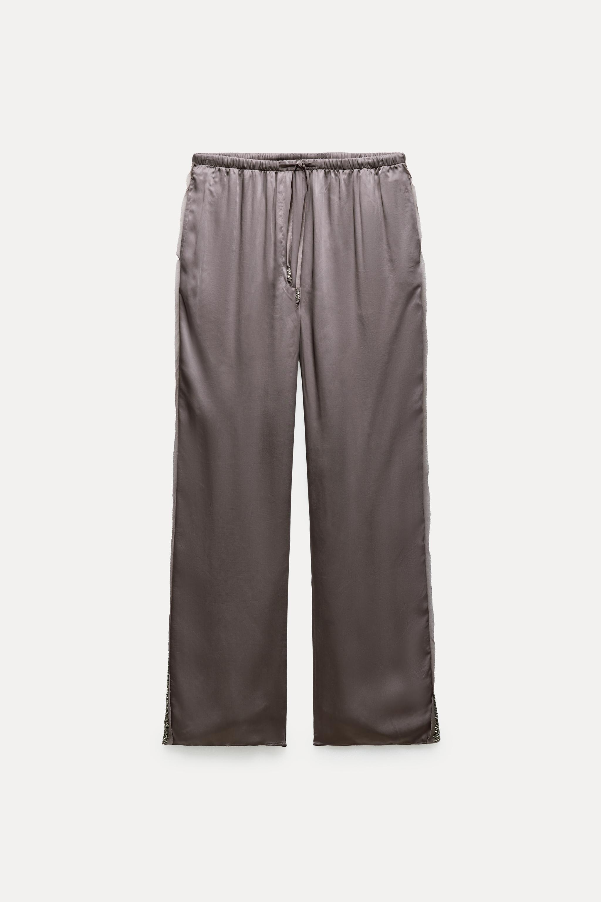 EMBROIDERED SATIN EFFECT PANTS ZW COLLECTION