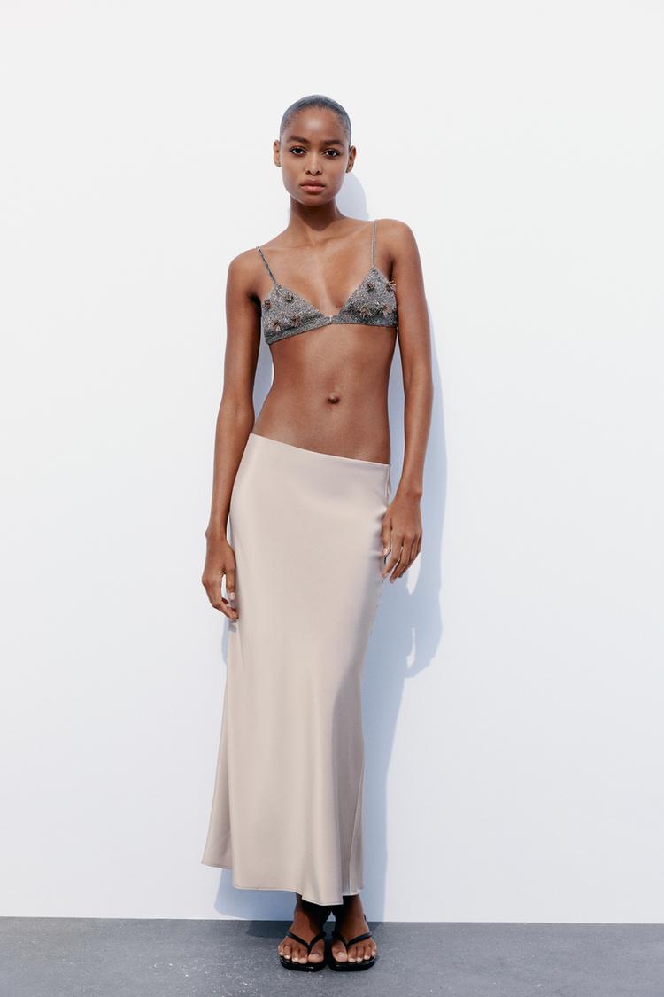 SATIN EFFECT MIDI SKIRT