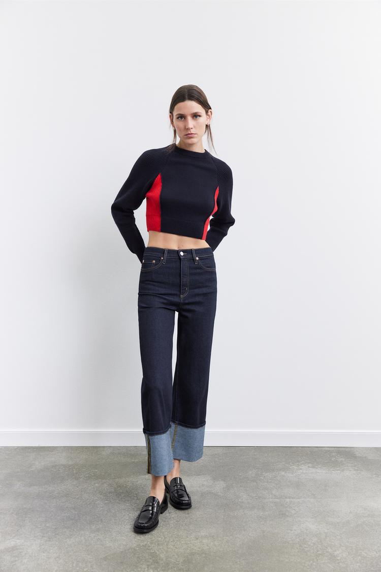 COLORBLOCK KNIT CROP SWEATER