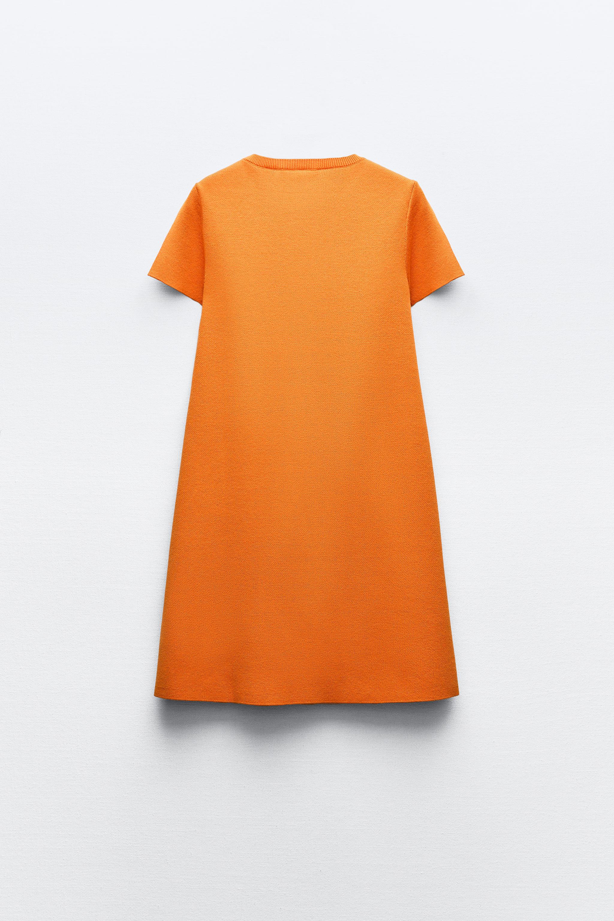 zara knit dress orange Orange Ribbed Knit Midi Dress by Zara