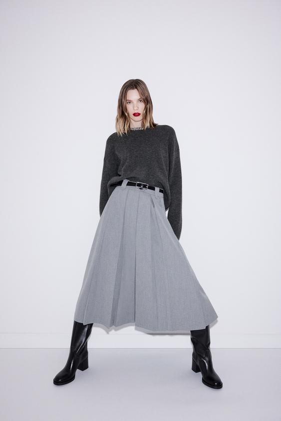 KNIT SWEATER WITH RHINESTONES Grey ZARA Cambodia