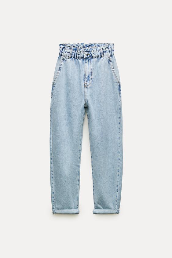 Z1975 HIGHWAIST BAGGY PAPERBAG JEANS Light blue ZARA