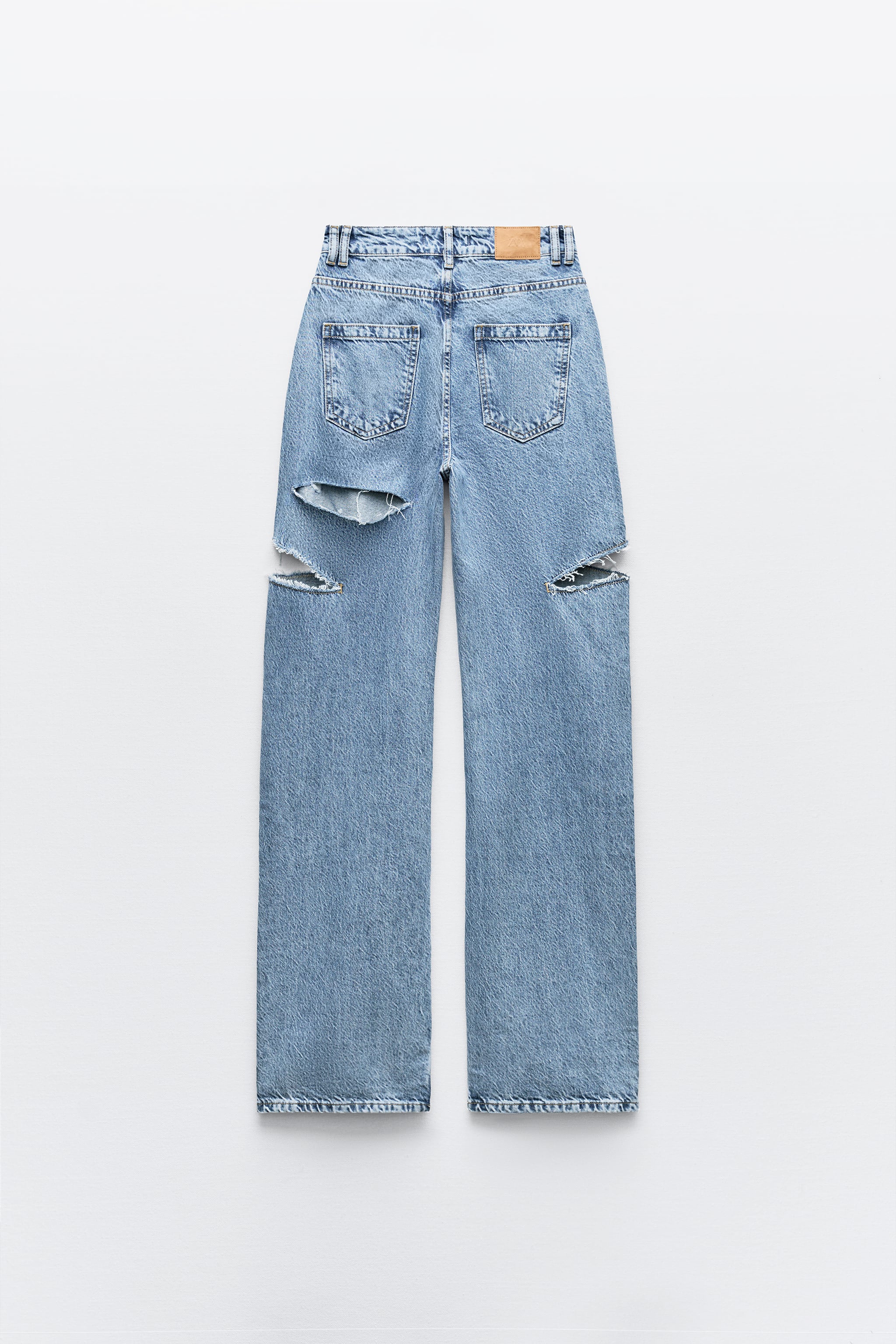 Z1975 MID WAIST RIPPED CUT OUT STRAIGHT LEG JEANS