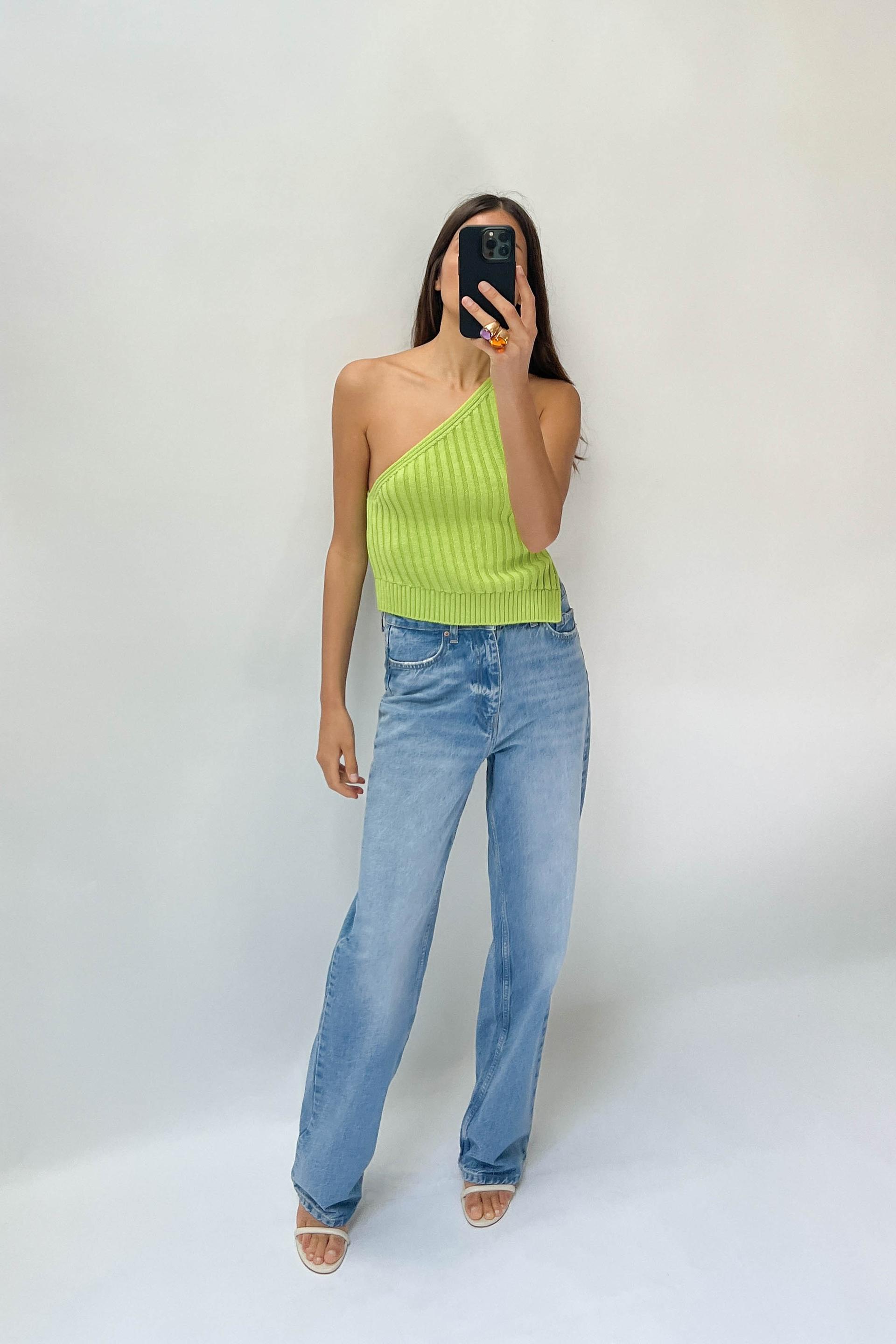 Zara Jeans Rib Zara Asymmetrical Rib Knit Top International Shipping