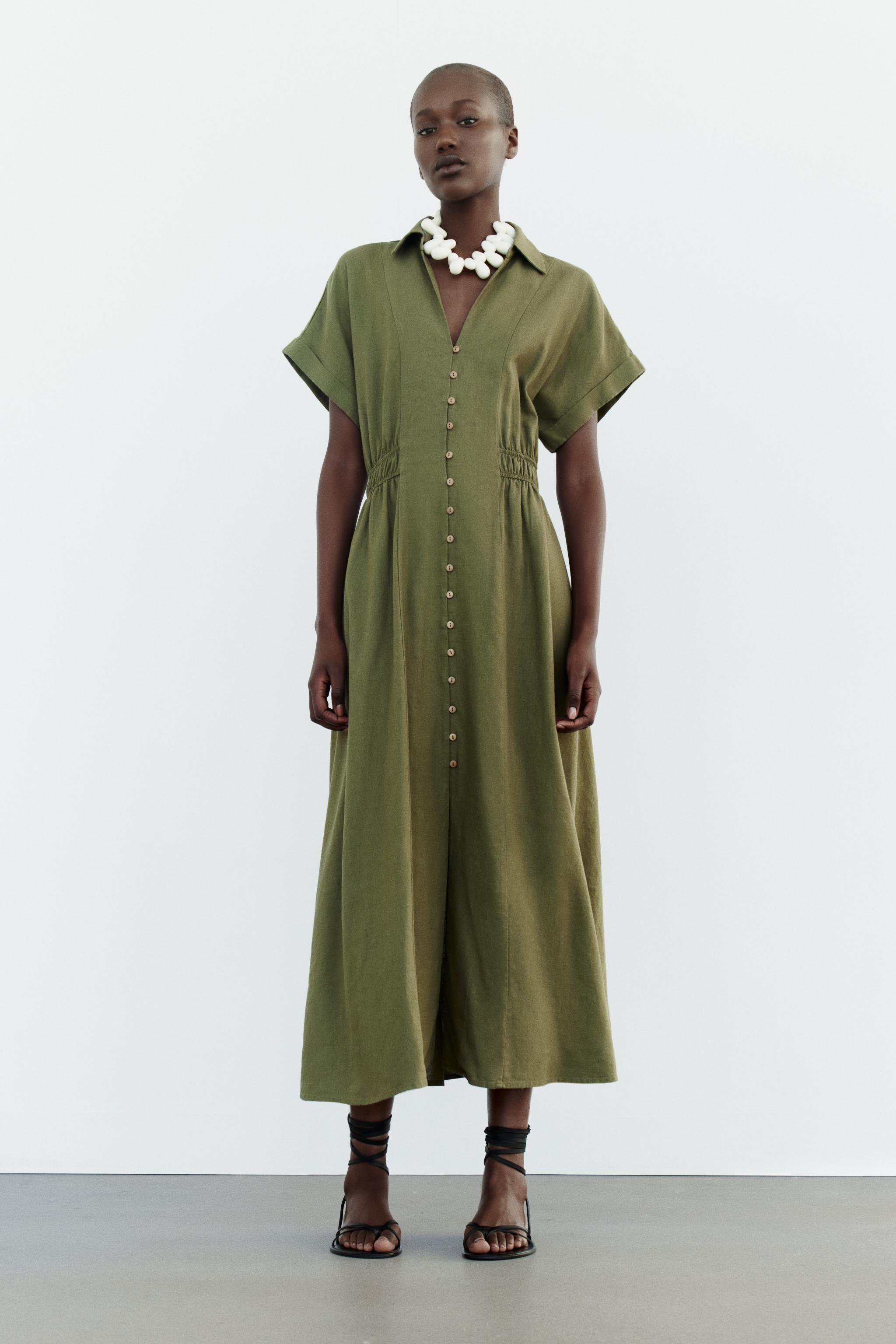 LINEN BLEND MIDI SHIRTDRESS