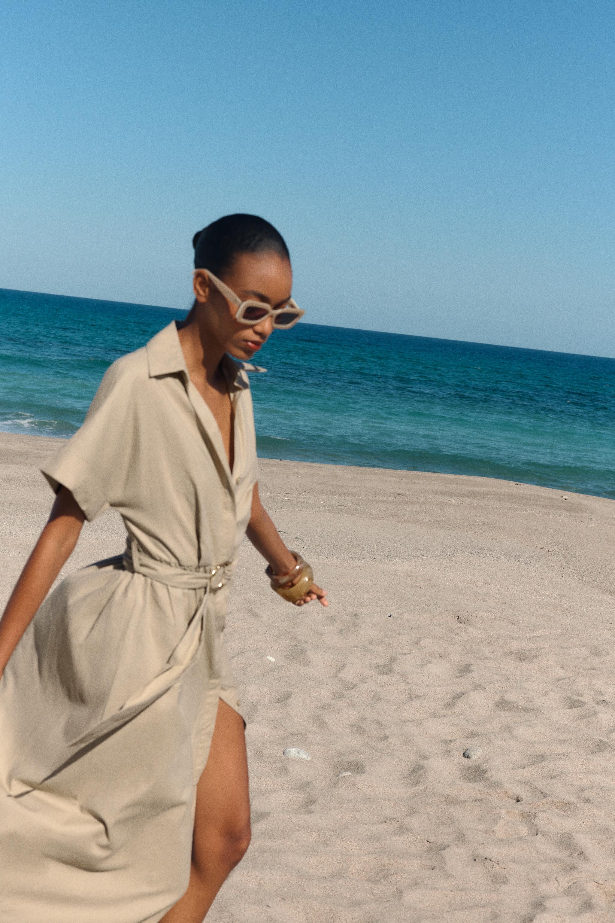 LINEN BLEND MIDI SHIRTDRESS