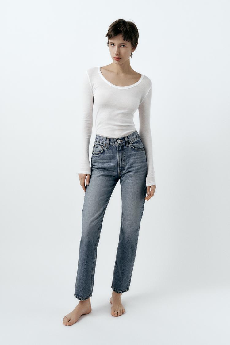 TRF STRAIGHT LEG JEANS WITH A HIGH WAIST