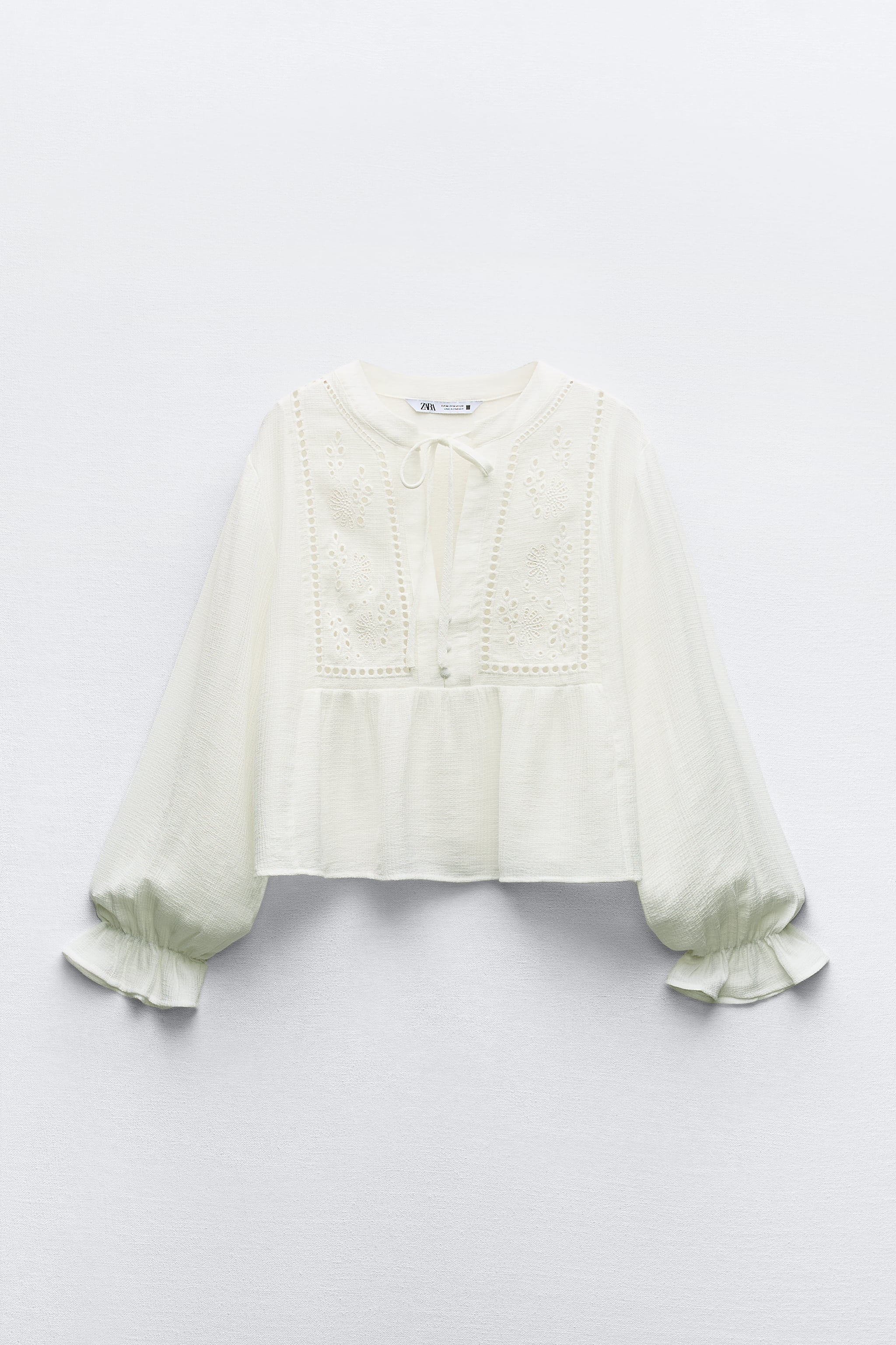 EMBROIDERED EYELET CROPPED BLOUSE
