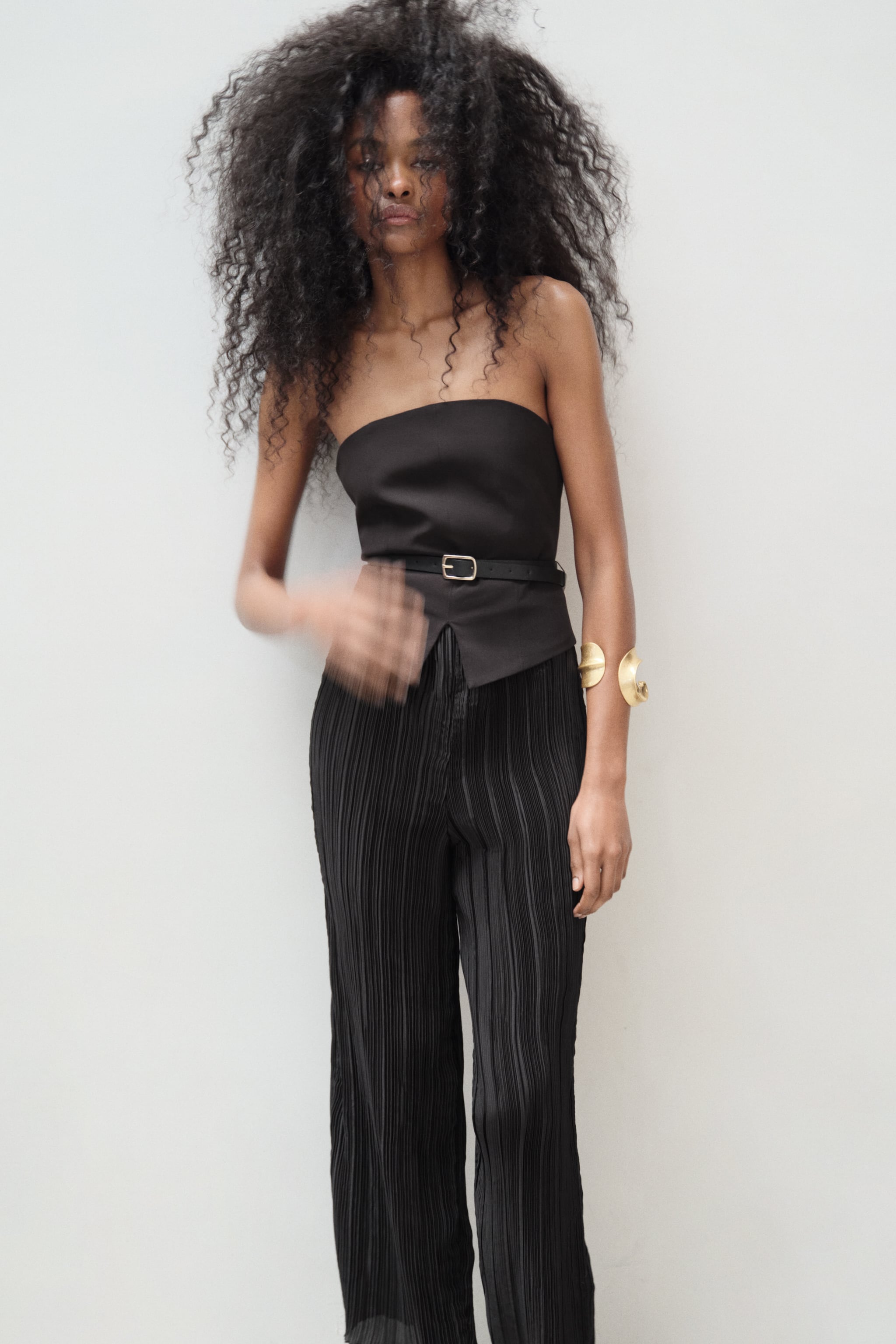 BELTED MIXED PLEATED JUMPSUIT