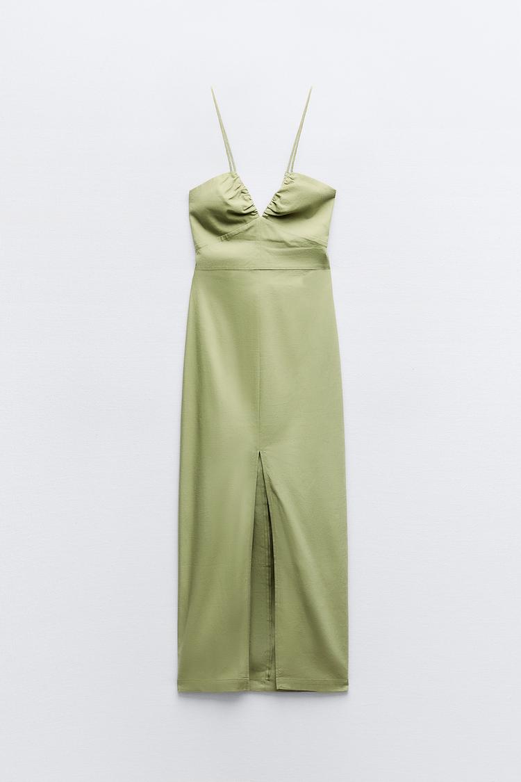 LINEN BLEND MIDI DRESS