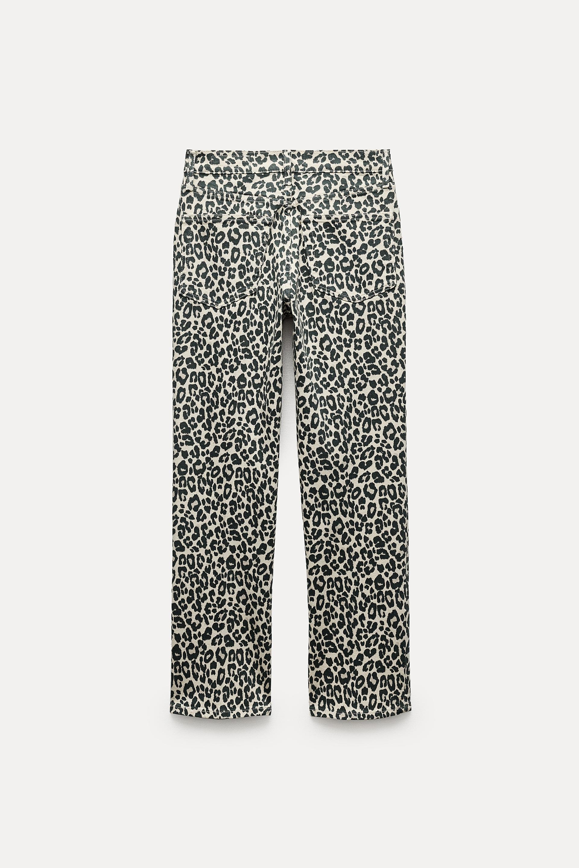 Zara High Waist Bootcut Cropped Animal Print Jeans Zw Collection ...