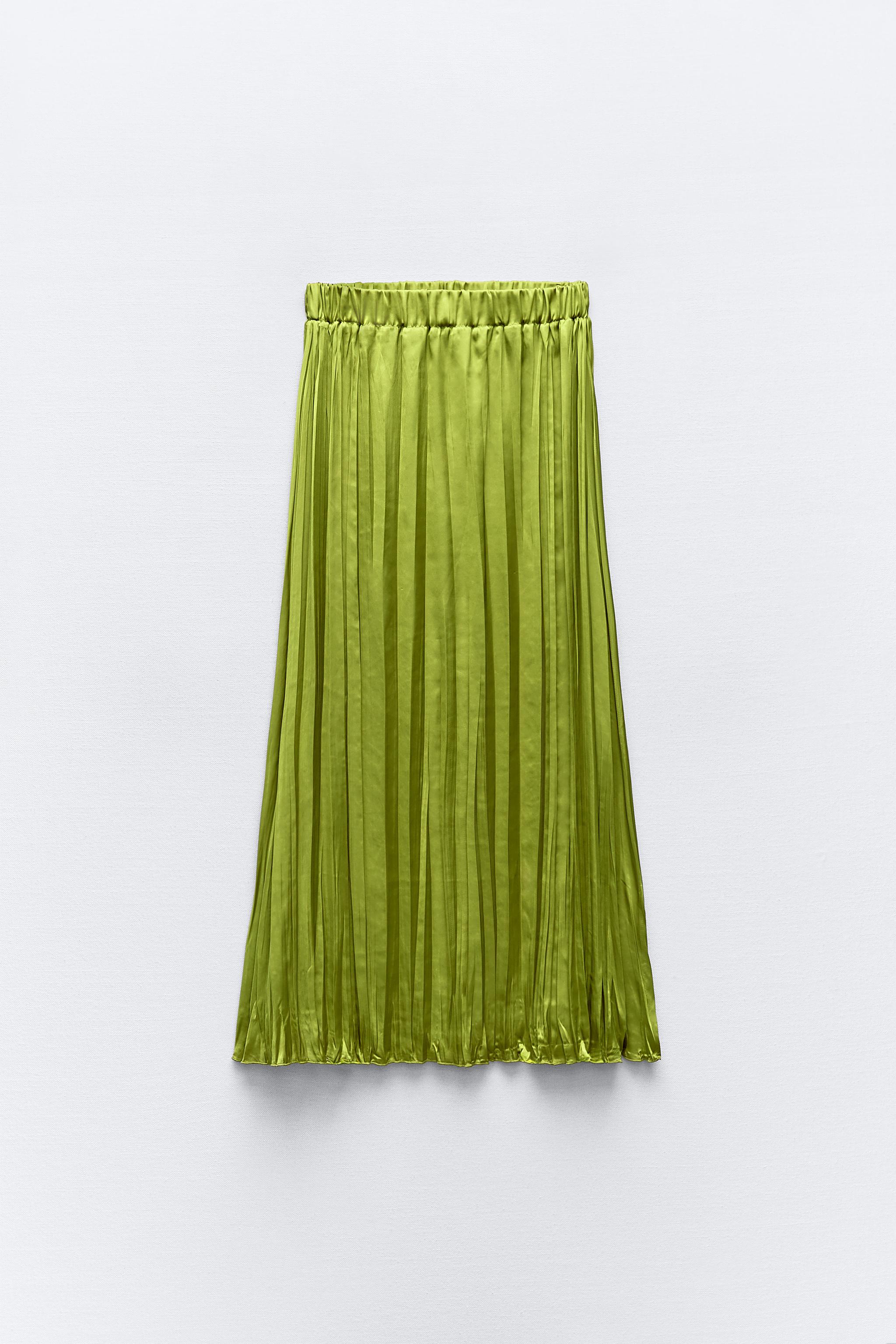 WRINKLED SATIN EFFECT MIDI SKIRT