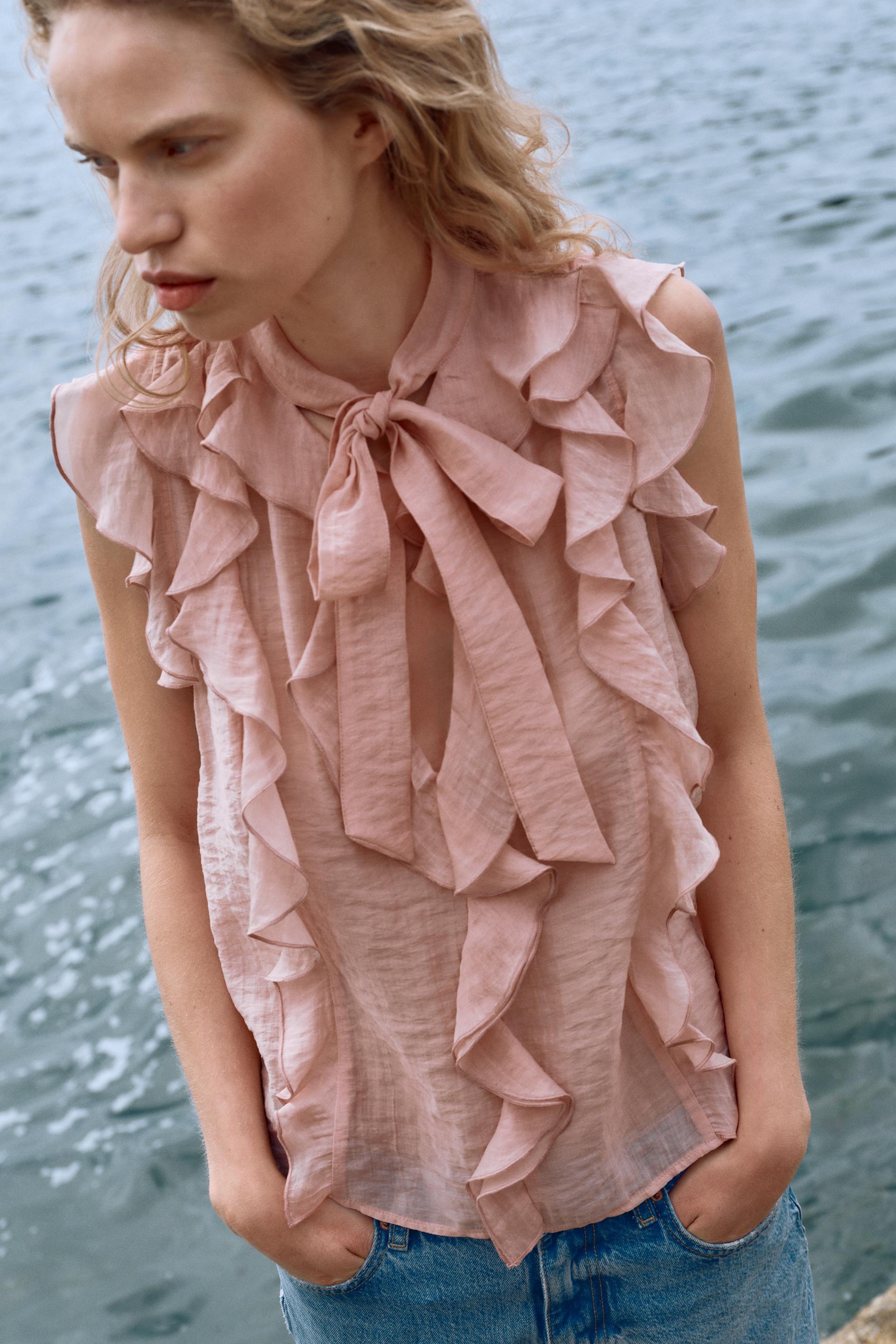 Zara Pink Ruffle Romatic Top Zara Ruffled Top International Shipping