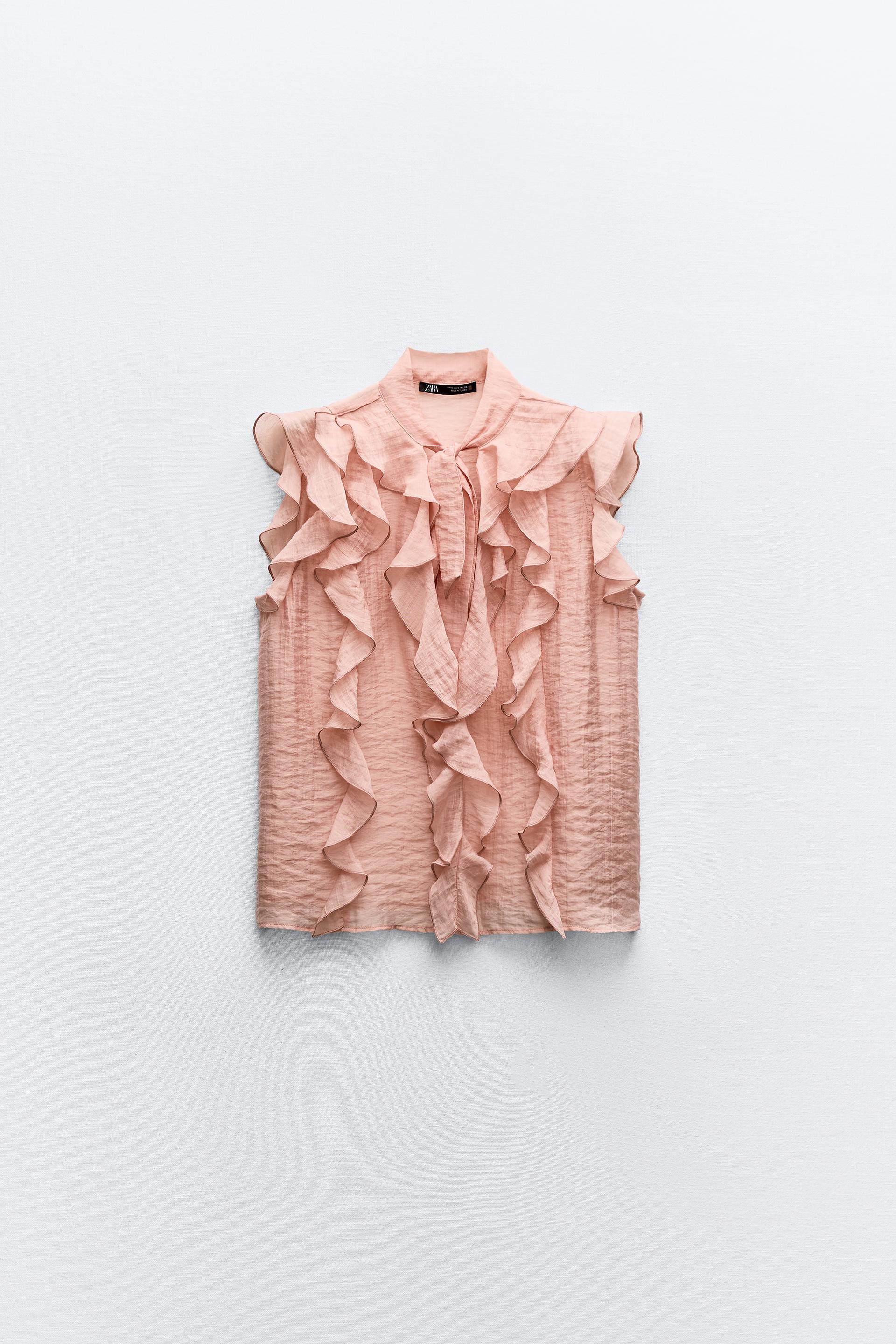 Zara Pink Ruffle Romatic Top Zara Ruffled Top International Shipping