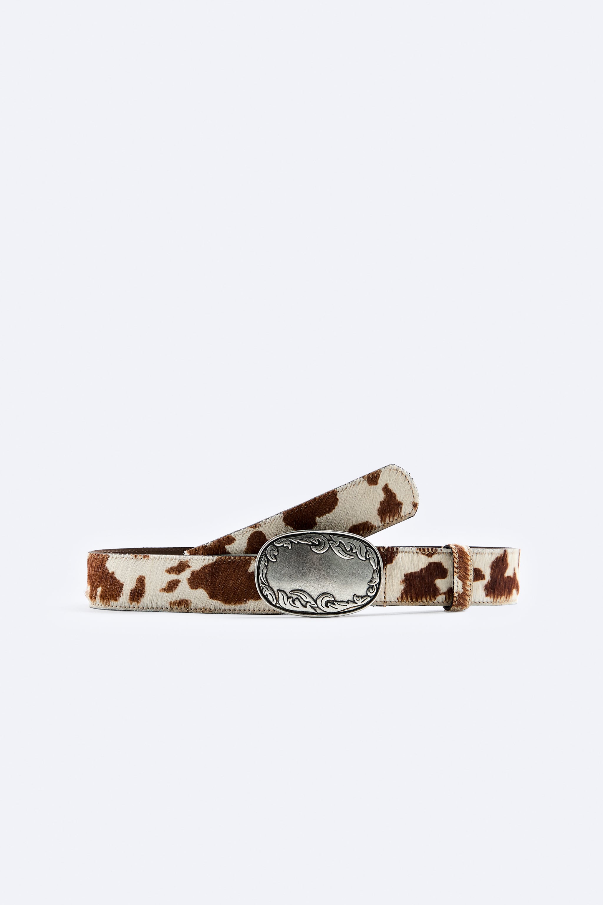 LEATHER BELT WITH EMBOSSED BUCKLE