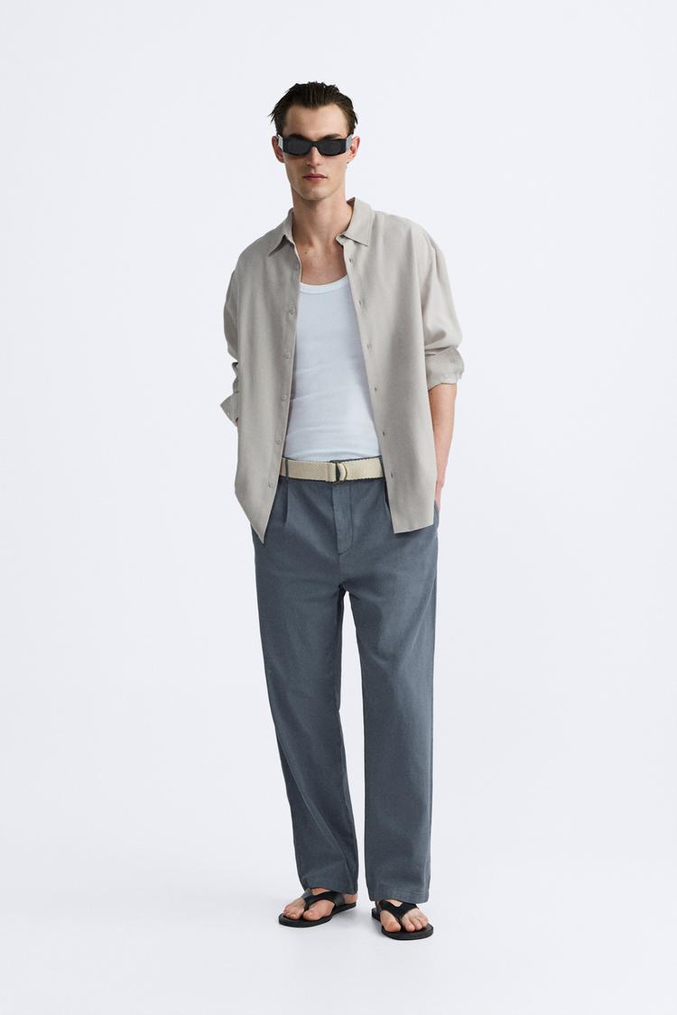 BELTED COTTON - LINEN PANTS