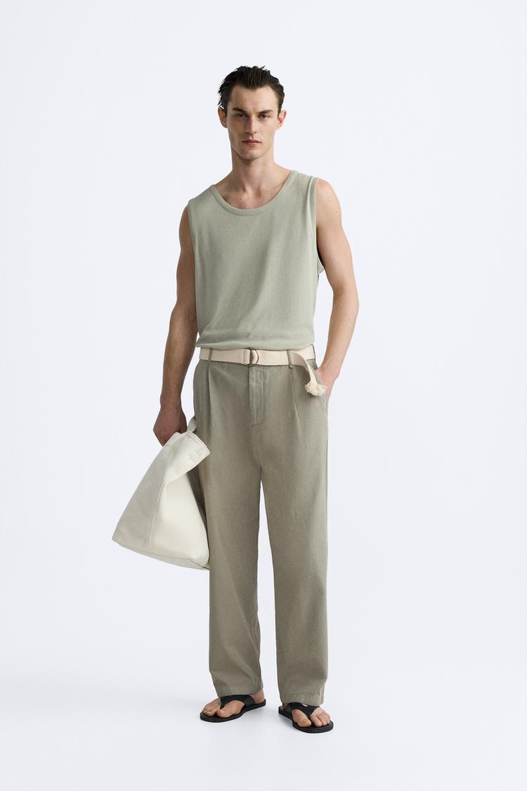 BELTED COTTON - LINEN PANTS