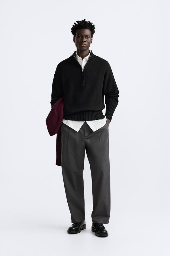 PURL KNIT QUARTERZIP SWEATER Black ZARA Turkey