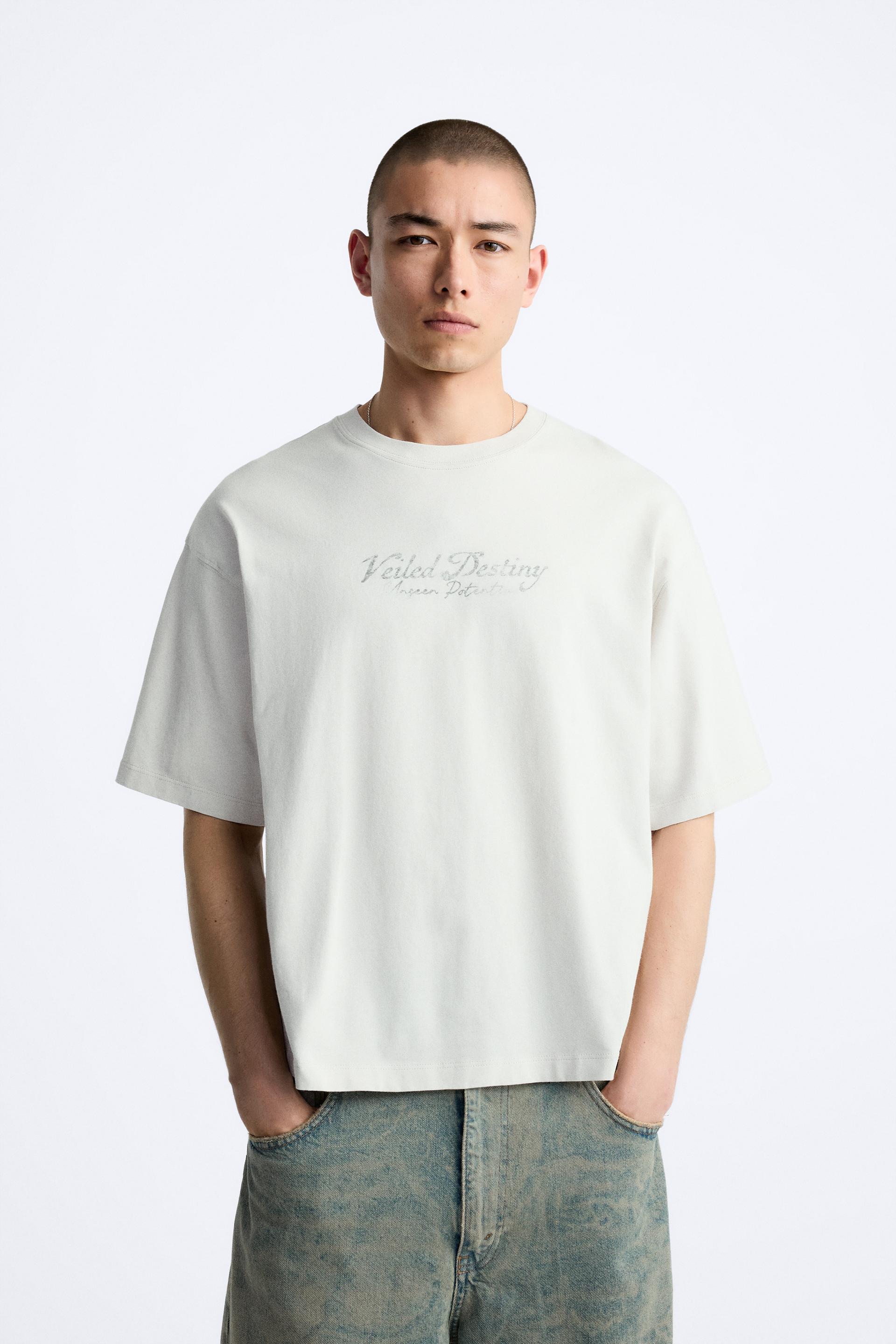Zara Washed Text T-Shirt International Shipping