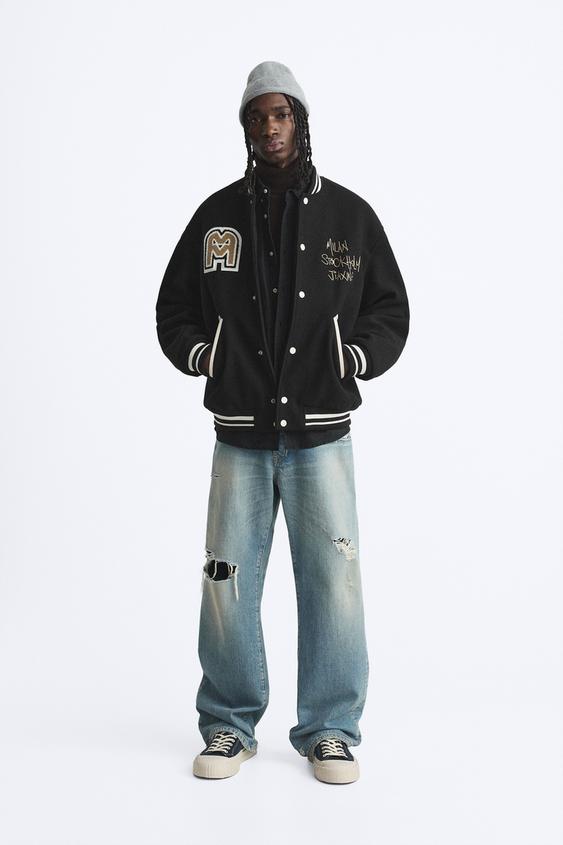 BOMBER JACKET WITH CONTRAST PATCH Black ZARA Hungary / Hungary