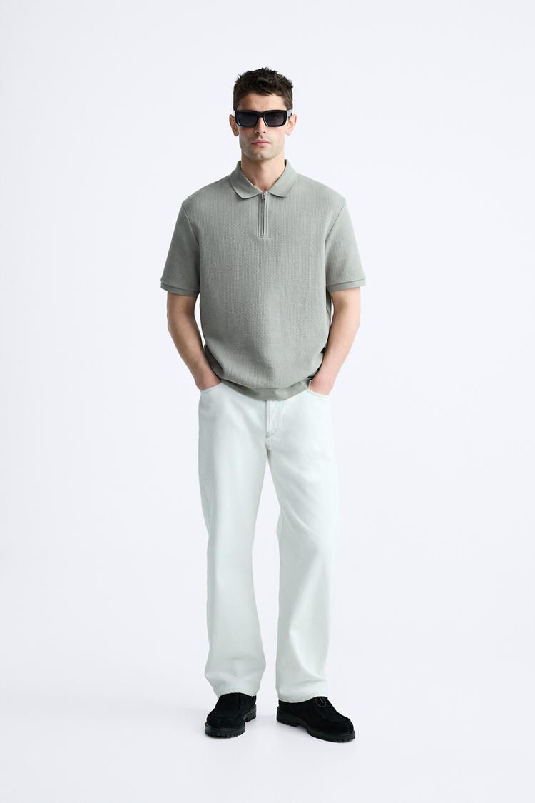 TEXTURED ZIP POLO SHIRT
