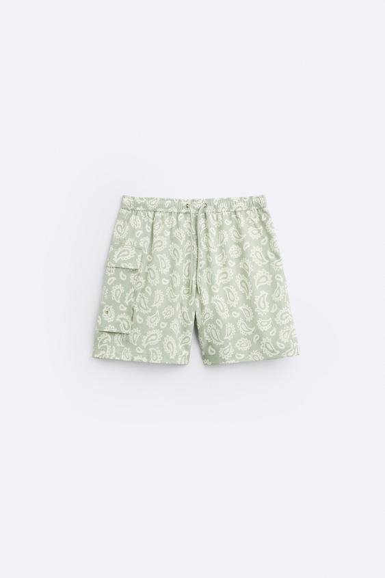 PAISLEY PRINT SWIMMING TRUNKS Pastel green ZARA Australia