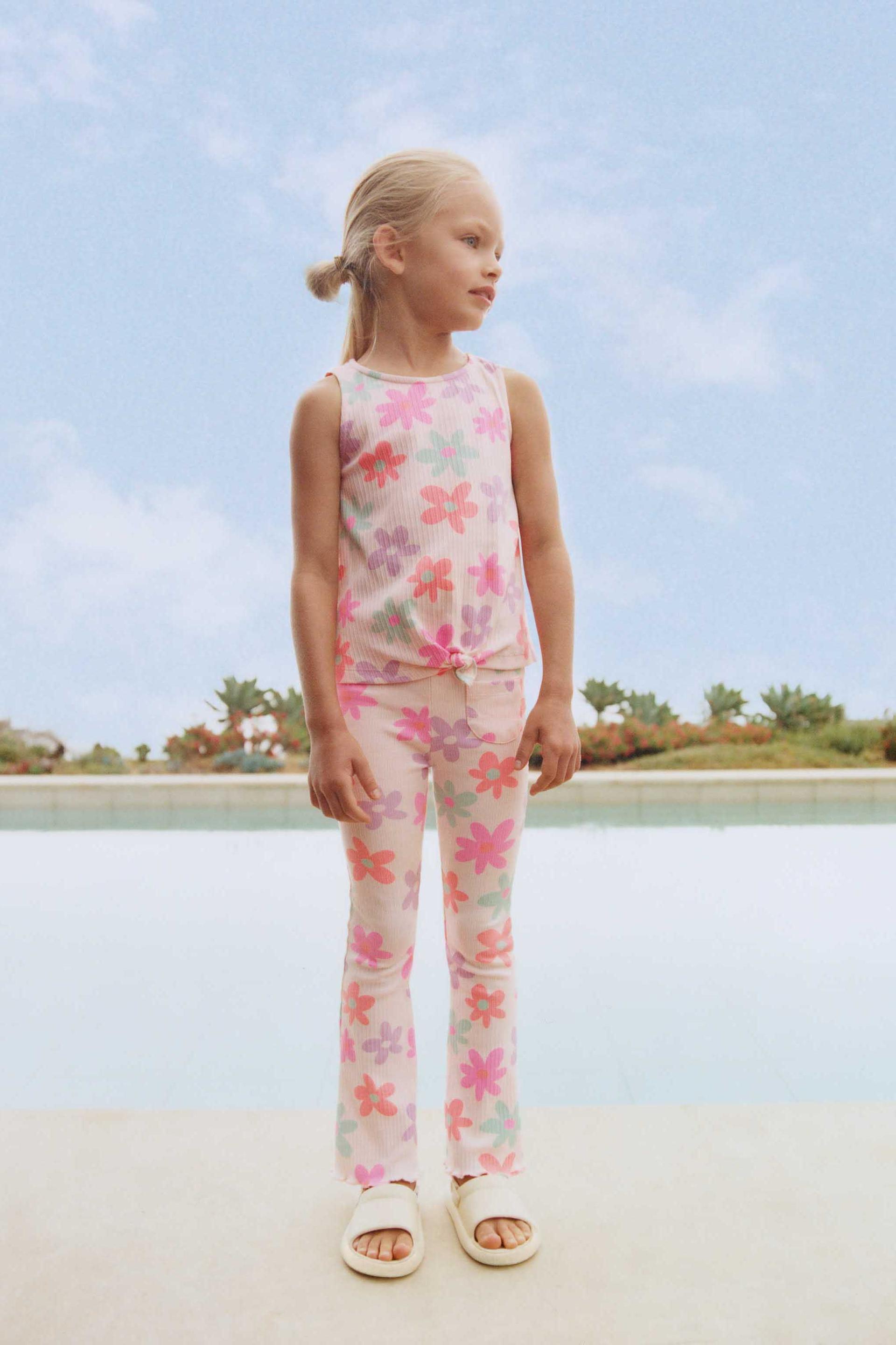 Zara Jeans Rib Zara Floral Flared Rib Pants International Shipping