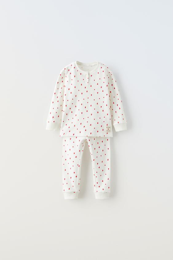 16 YEARS/ HEART PRINT PYJAMAS Ecru ZARA United Kingdom