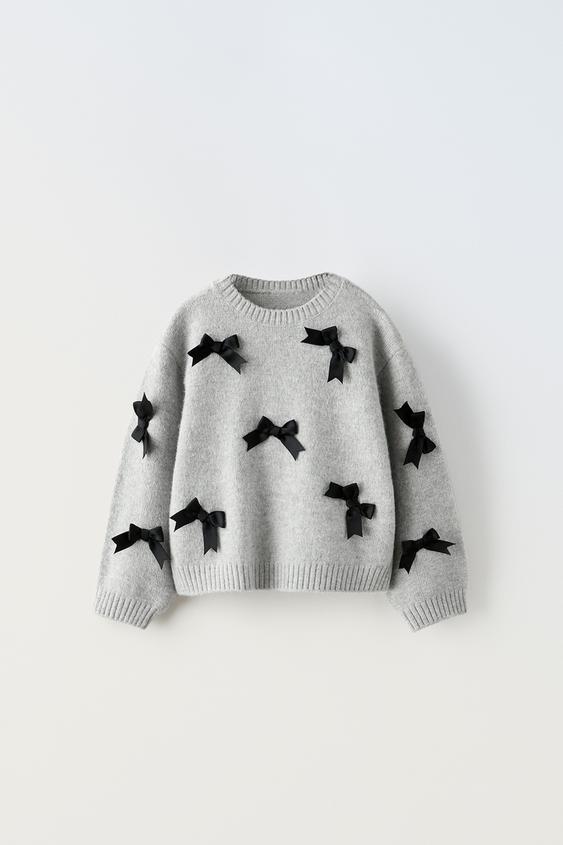 KNIT SWEATER WITH BOWS Light grey ZARA Spain