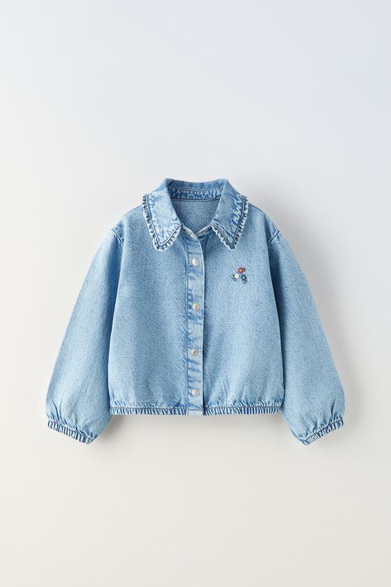 CAMICIA IN DENIM CON FIORI RICAMATI Blu ZARA Italia / Italy