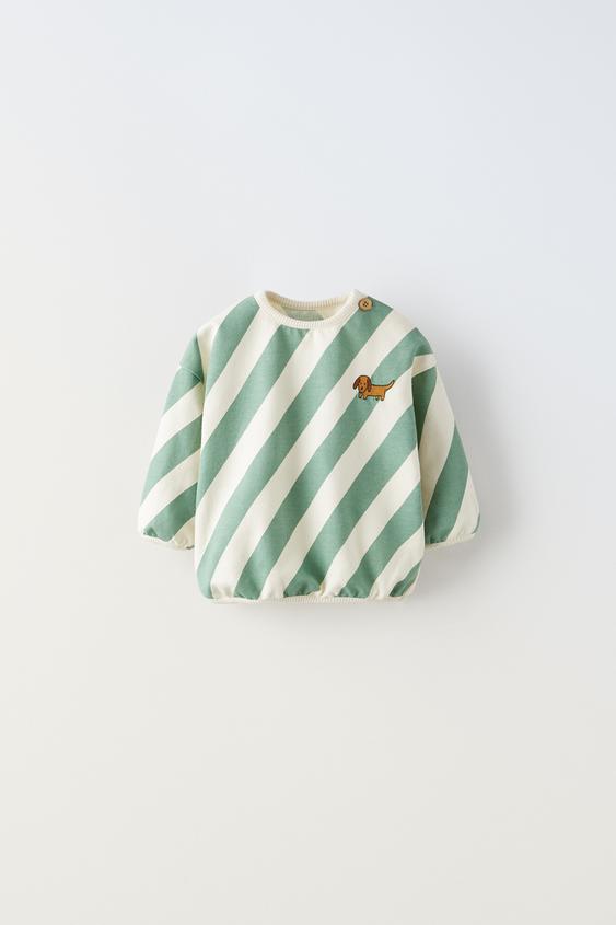 STRIPED EMBROIDERED DOG SWEATSHIRT Green ZARA United States