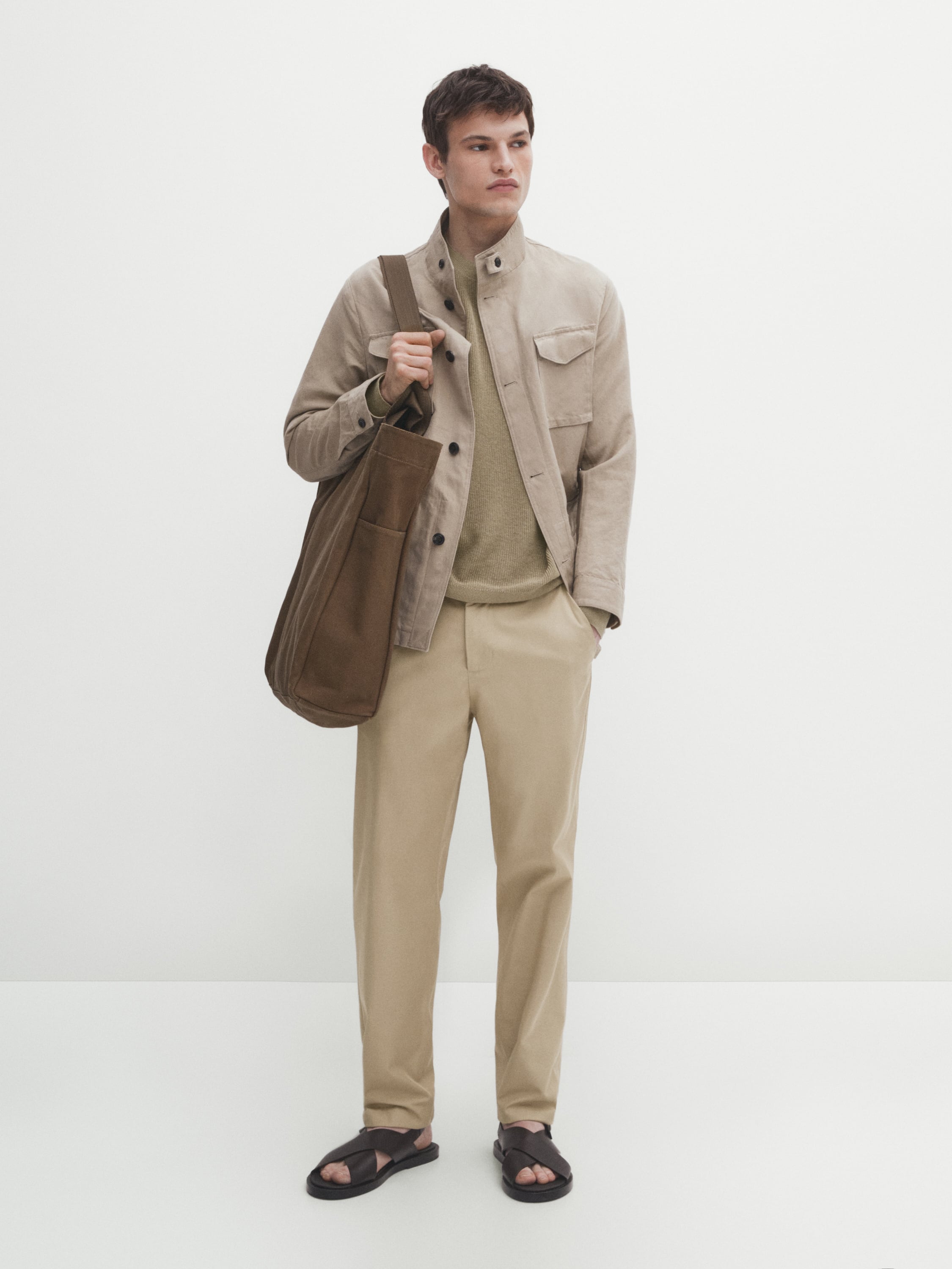Tapered-fit cotton twill trousers