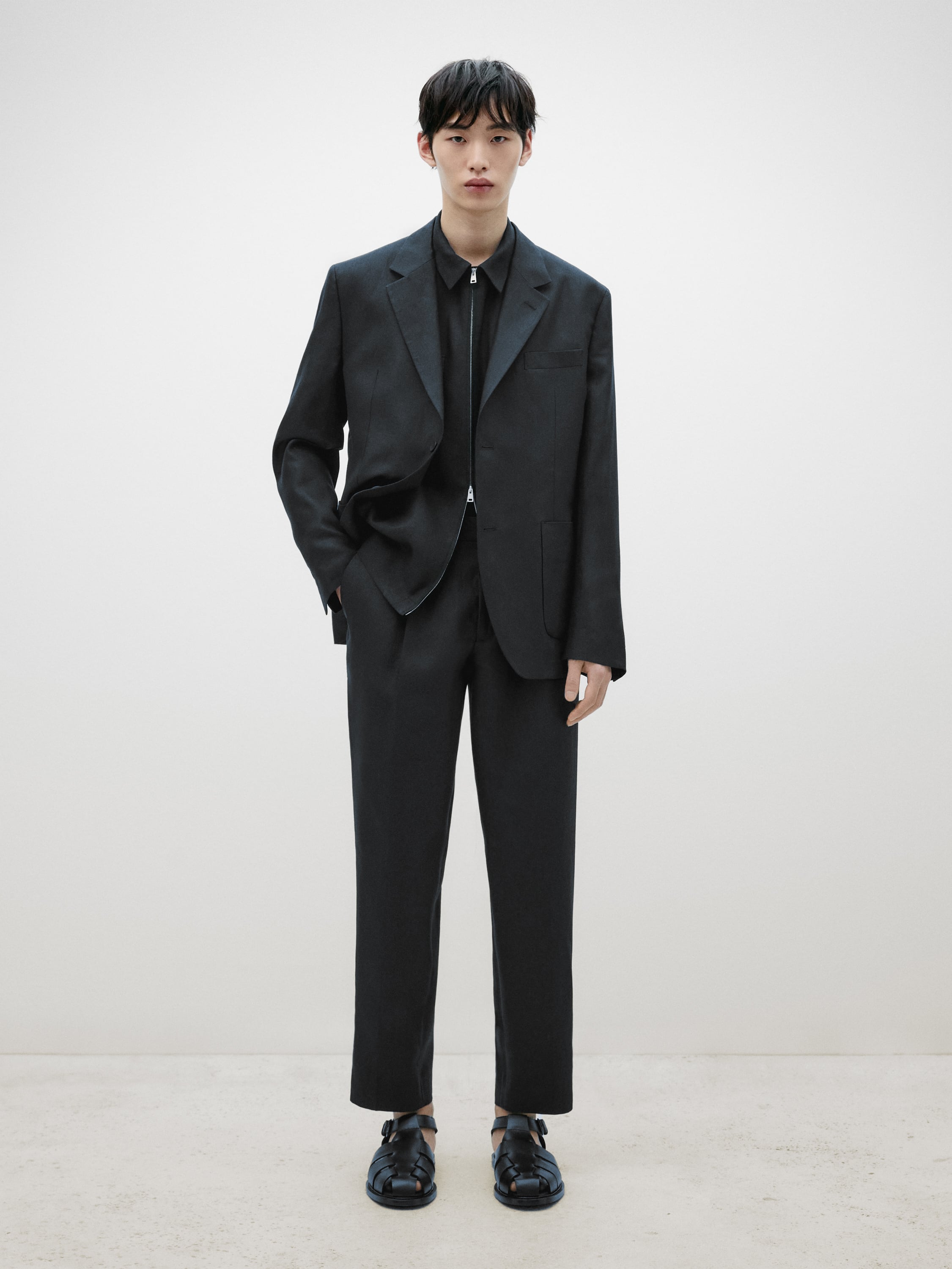 Darted linen suit trousers
