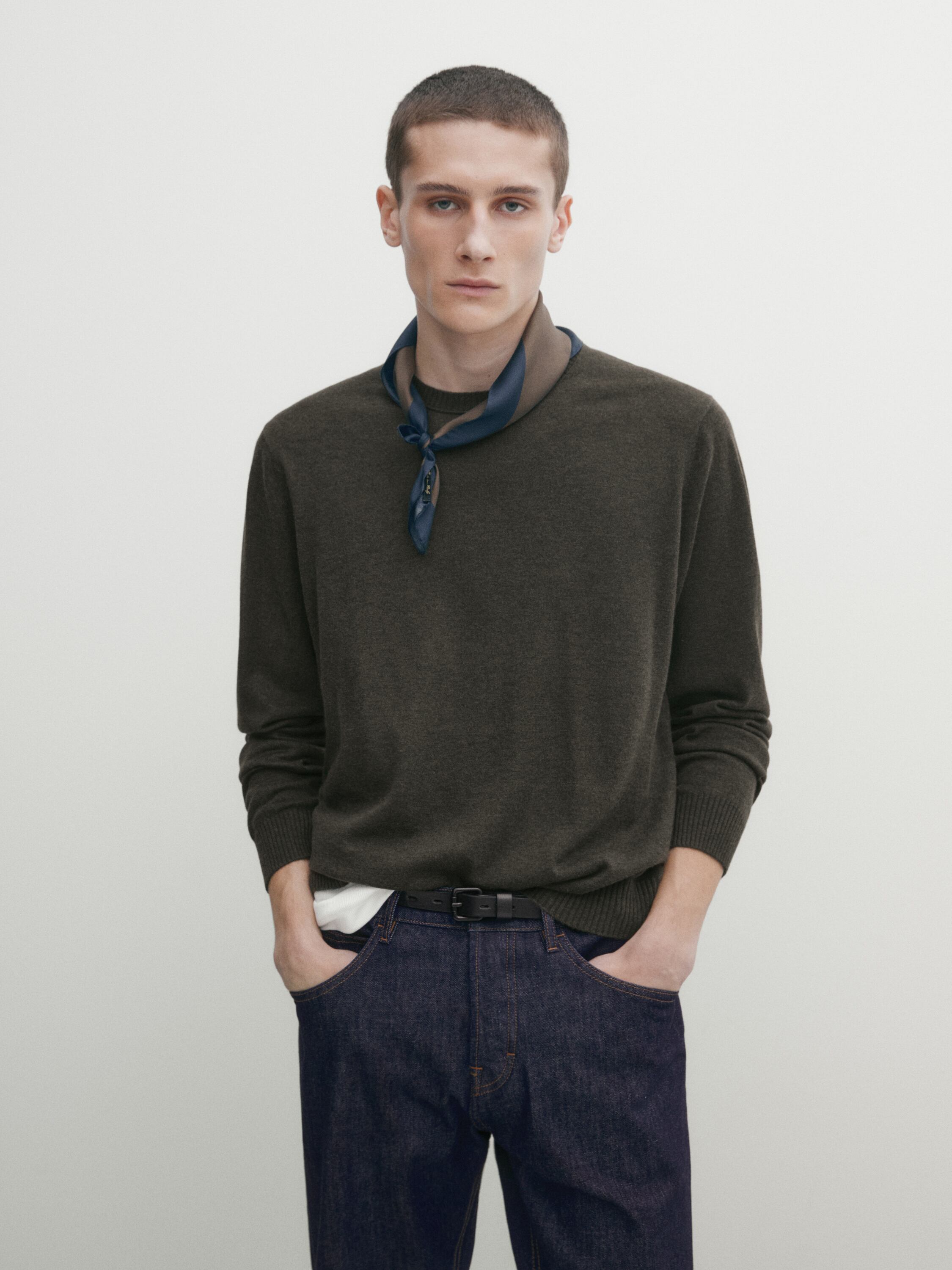 Wool blend ribbed crew neck sweater