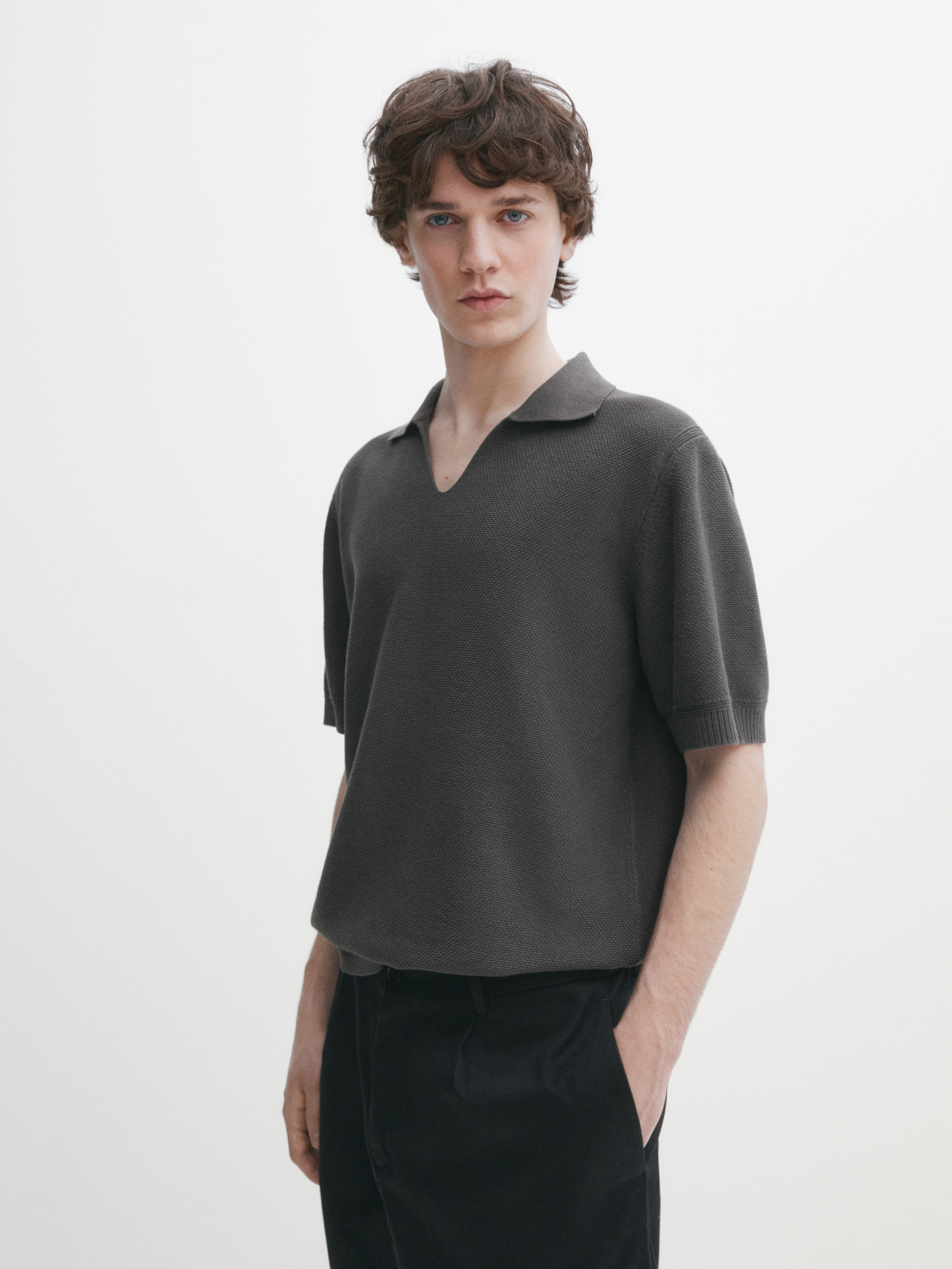 Knit polo sweater with short sleeves