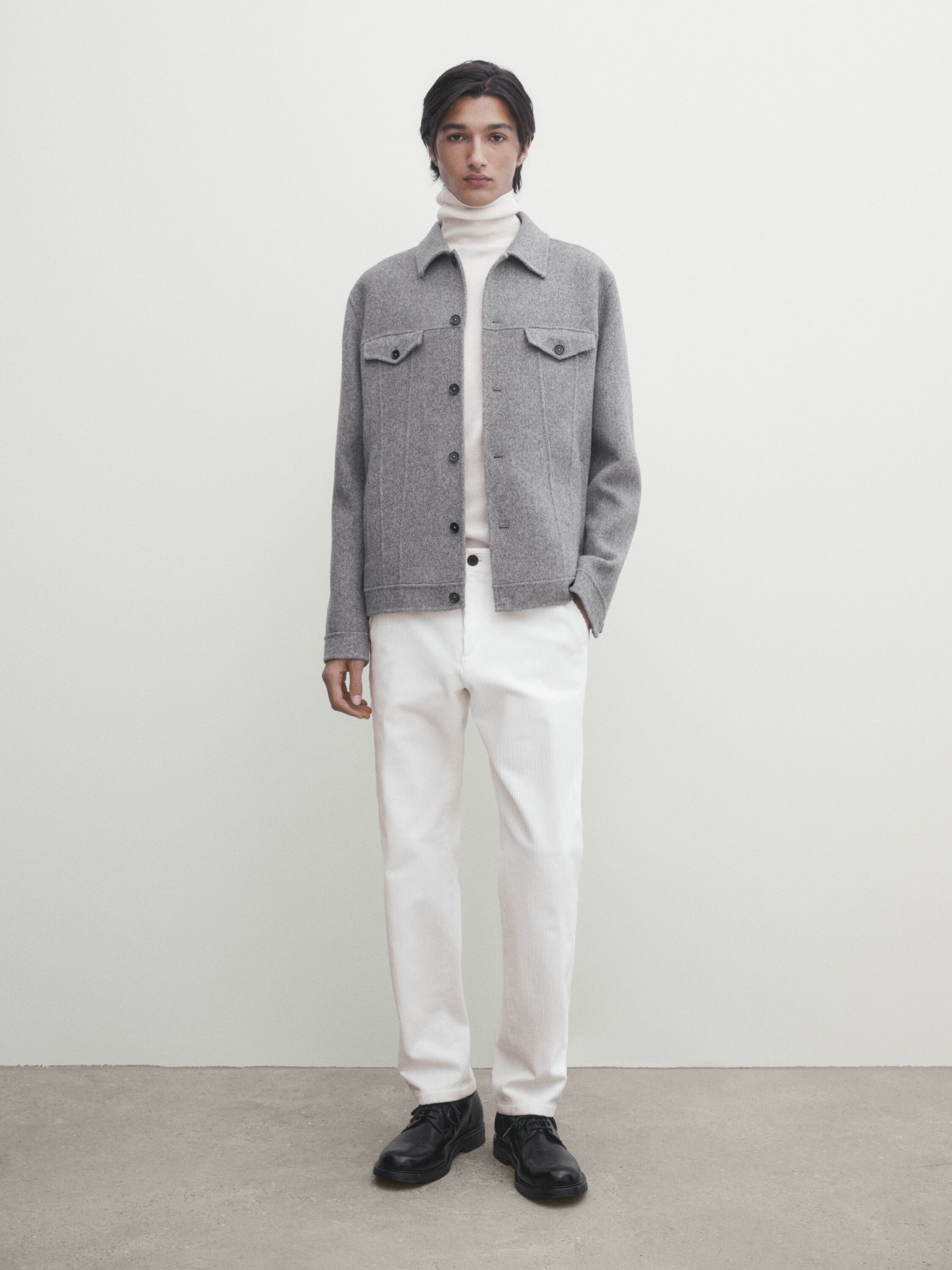 Double-faced 100% wool overshirt