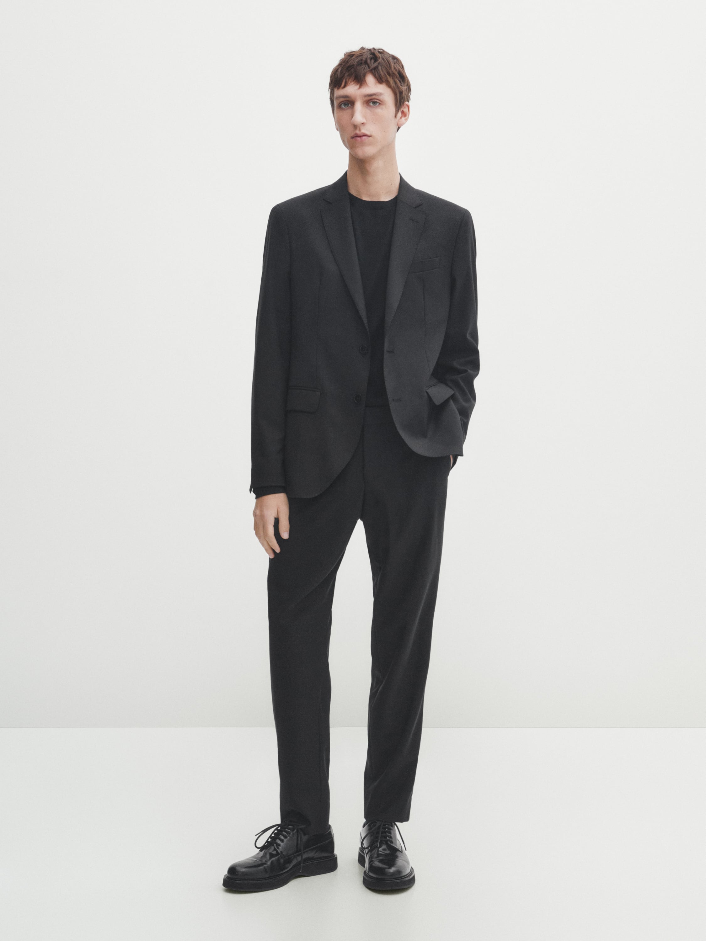 Black bi-stretch wool suit blazer