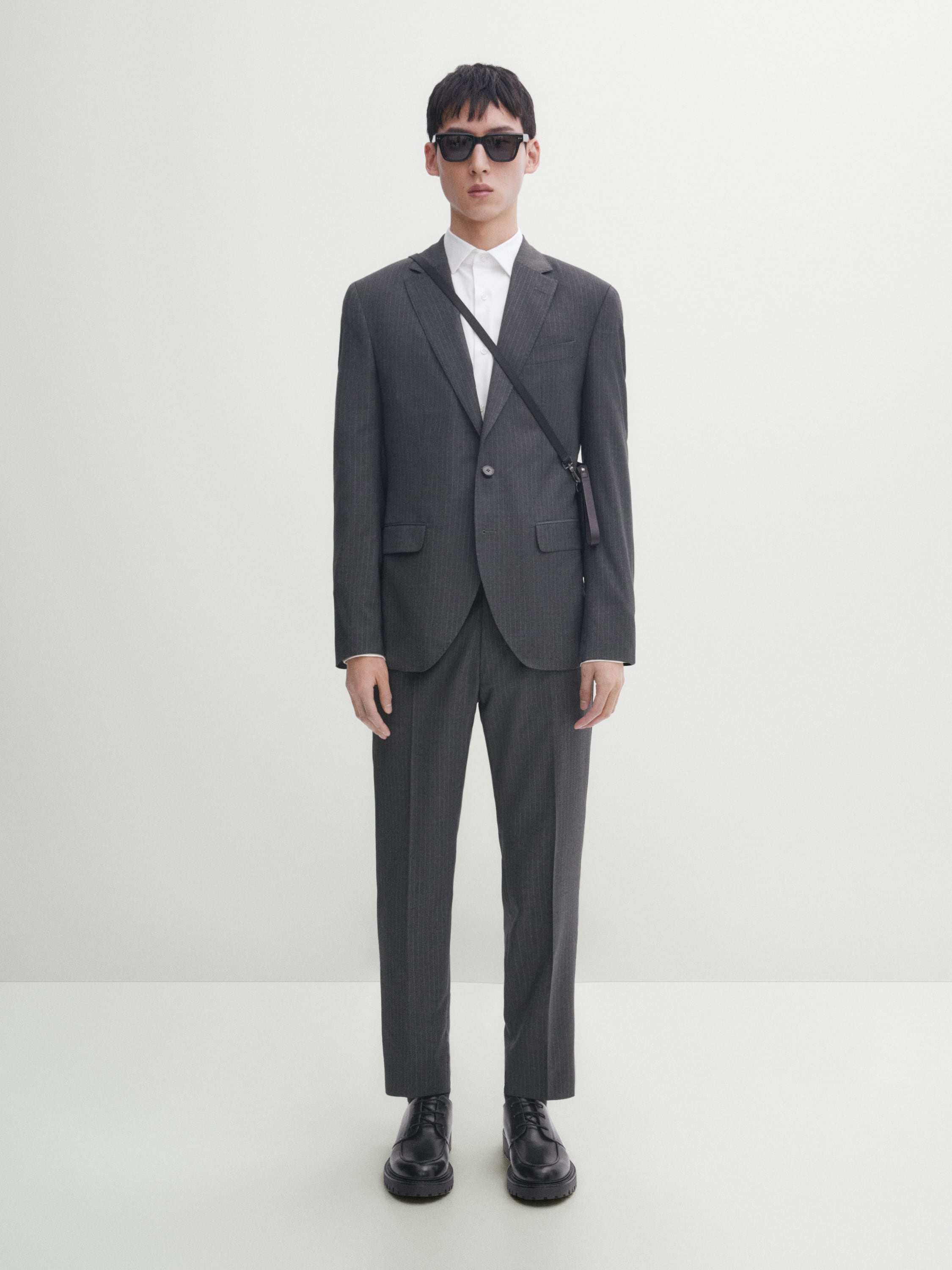 Grey striped 100% wool suit blazer