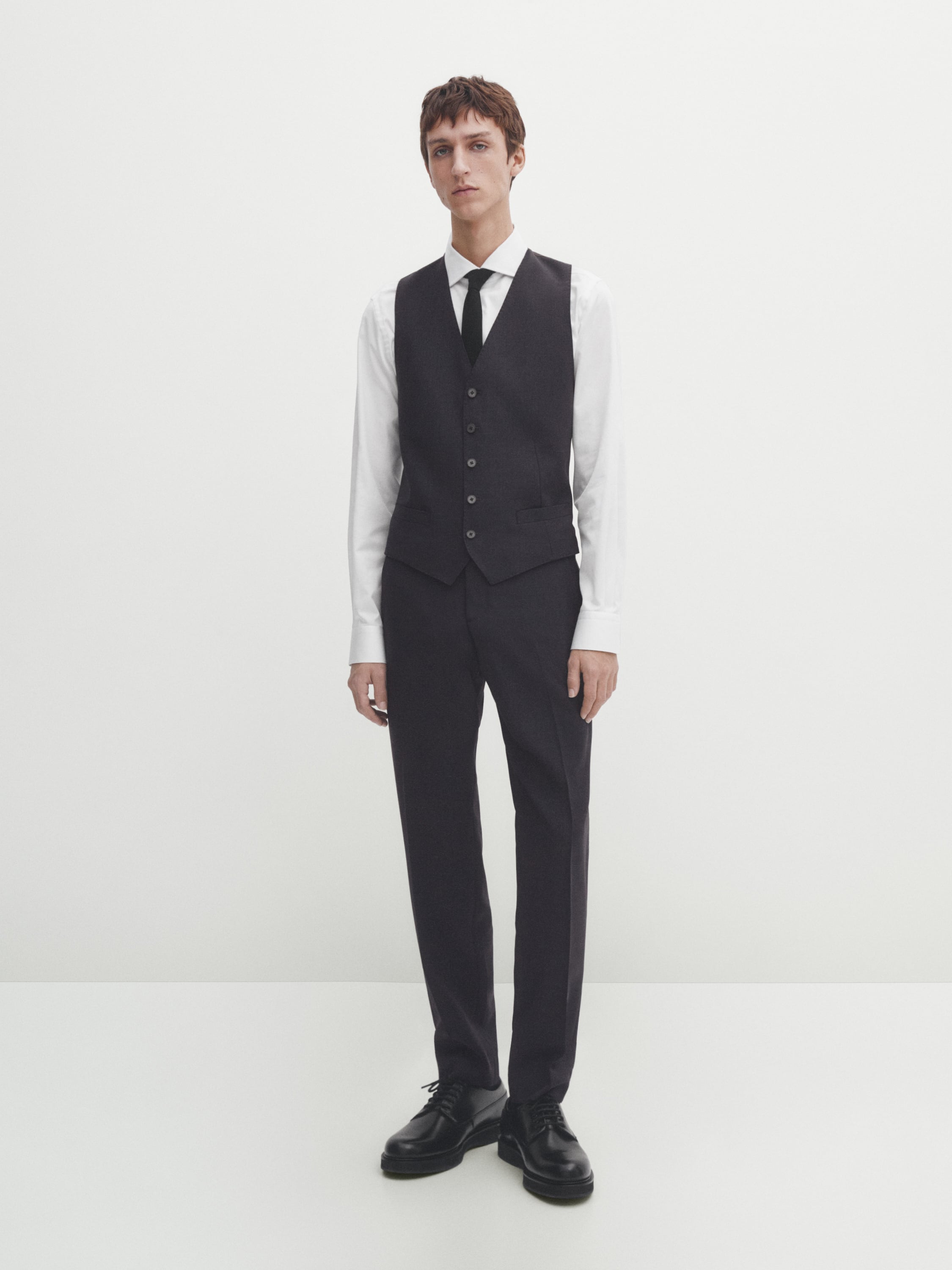 Grey bi-stretch wool suit waistcoat