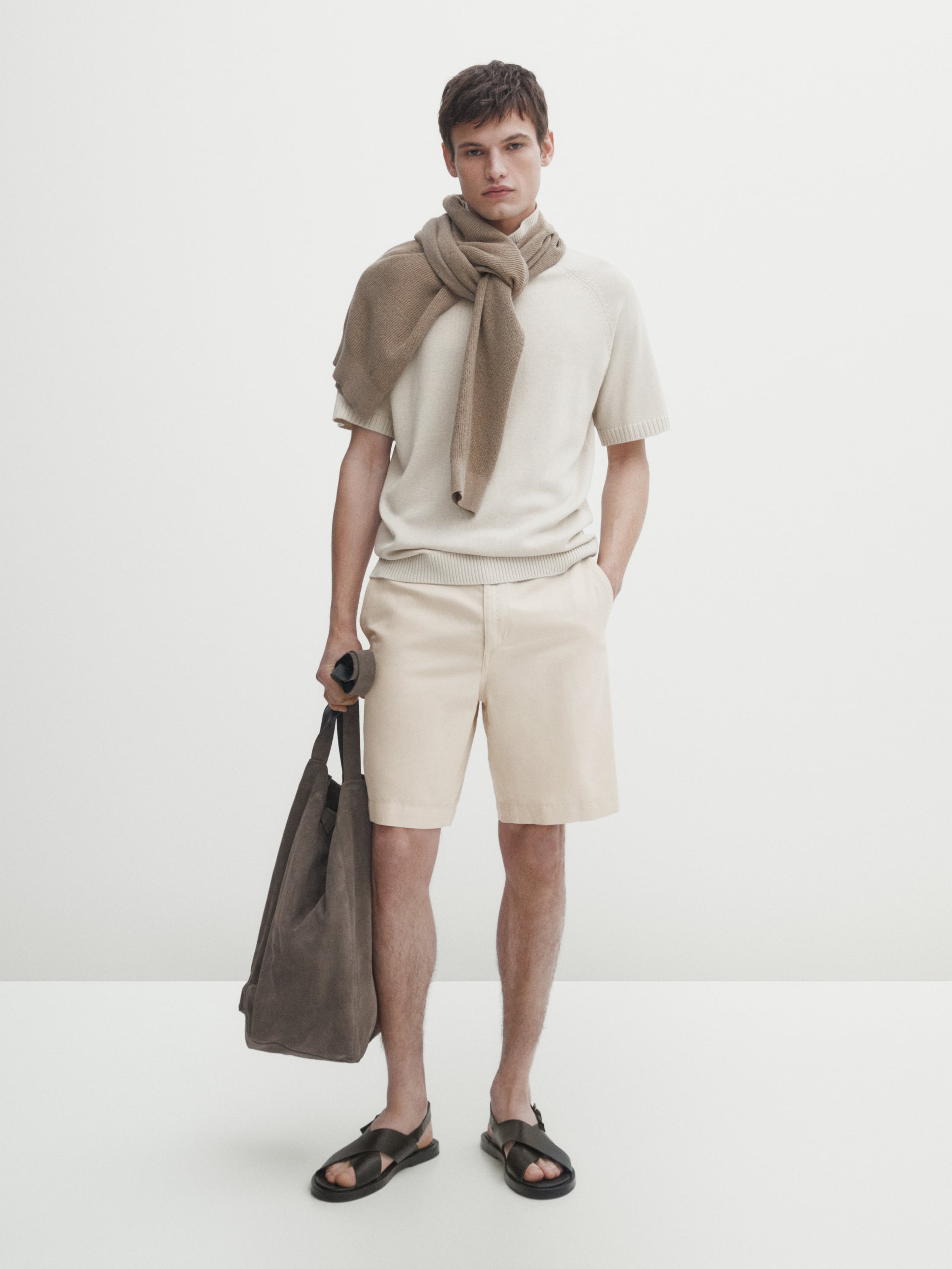 Cotton and linen blend Bermuda shorts