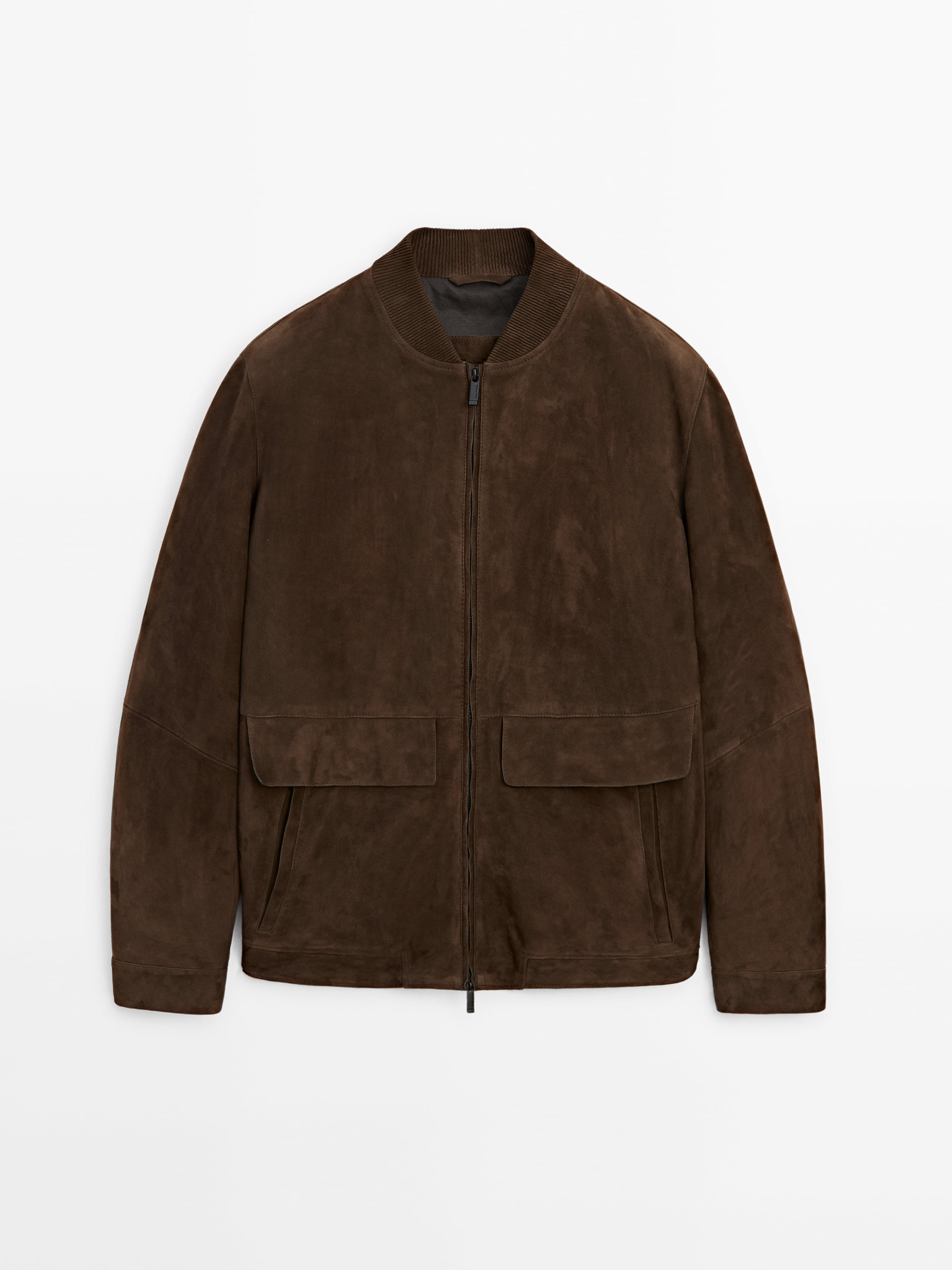 Suede leather bomber jacket with pockets